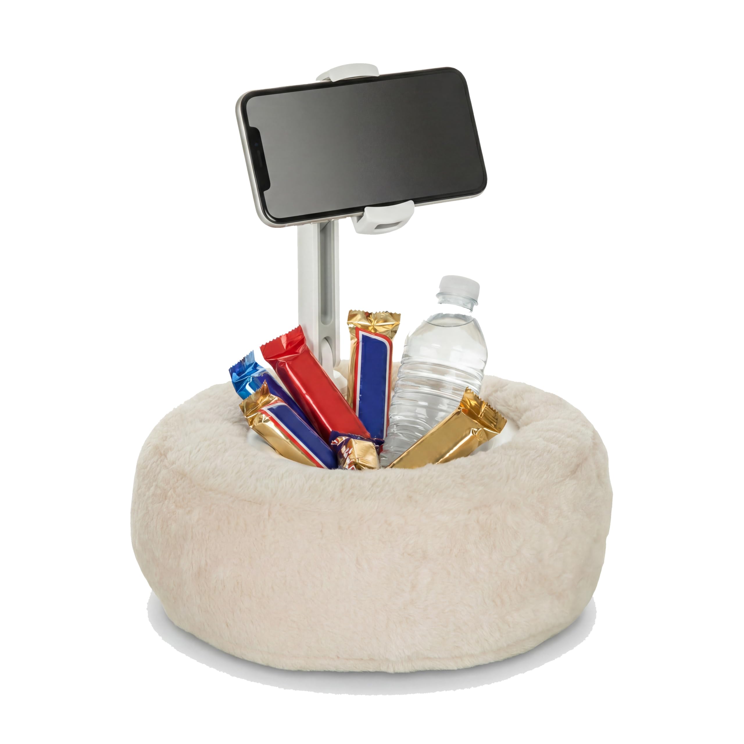 hjh OFFICE Handy und Tablet Halterung Kissen COMFILAP II Handyhalterung 360° drehbar, 180° neigbar, Geräte bis 21 Zoll, Stoff Beige, 930004