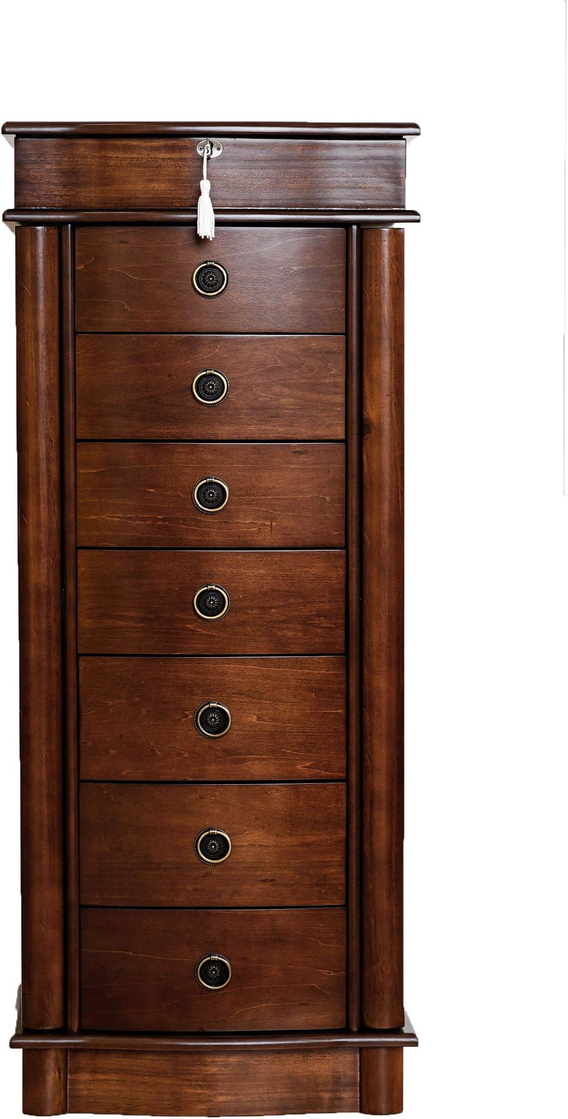 Alveare HomeAlveare Home Nara Jewelry Armoire – Locking Storage Organizer with Seven Spacious Drawers, Walnut