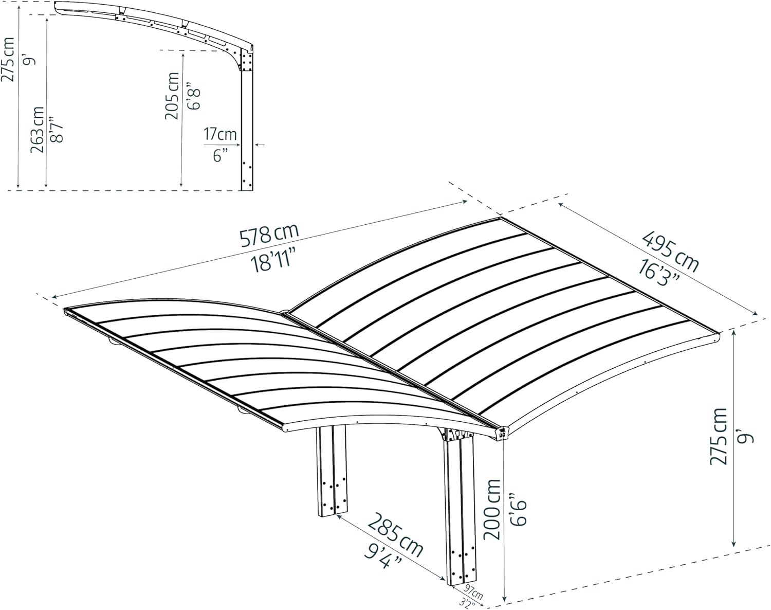 Palram - Canopia Arizona 19 Ft. x 16 Ft. x 9 Ft. Wing Double Carport Aluminum Metal Frame and Polycarbonate Panels Car Port for Outdoor Driveway Car, Truck, RV, Trailer, Boat Storage (Breeze Gray)