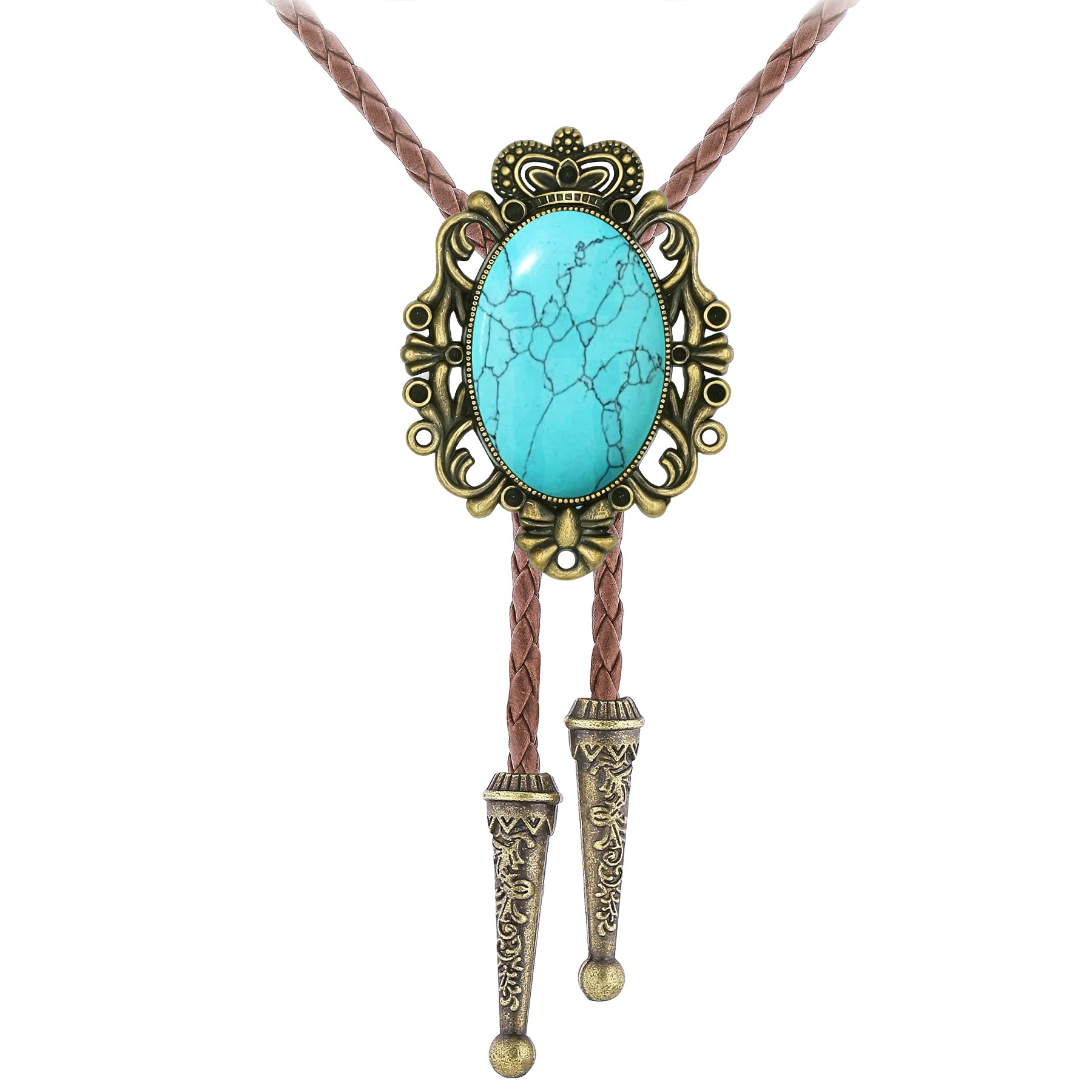 GelConnie Bolo Tie for Men Women Western Cowboy Turquoise Leather Necktie