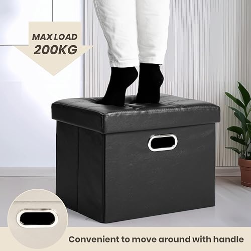 Miniatura 58 de COSYLAND - Reposapiés u otomano con almacenamiento plegable de piel, con agujero para agarrar, para habitación, tamaño pequeño, rectangular, 17 x 15