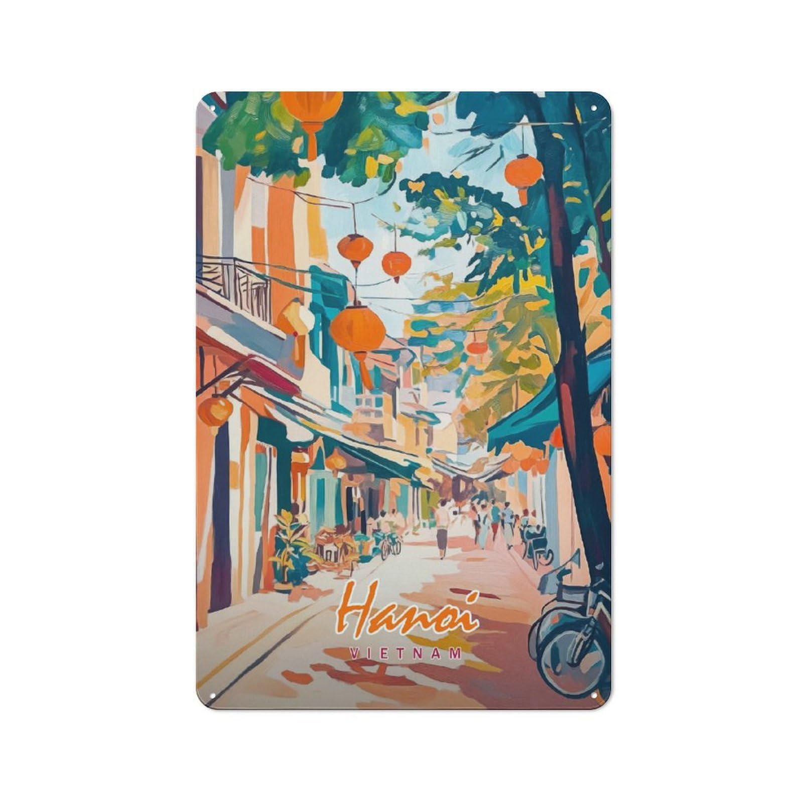 Hanoi Street Scene Decorative Metal Plaque 30x20cm, Loft Style Urban Room Decor for Flat, Bar, Studio Or Gallery Wall