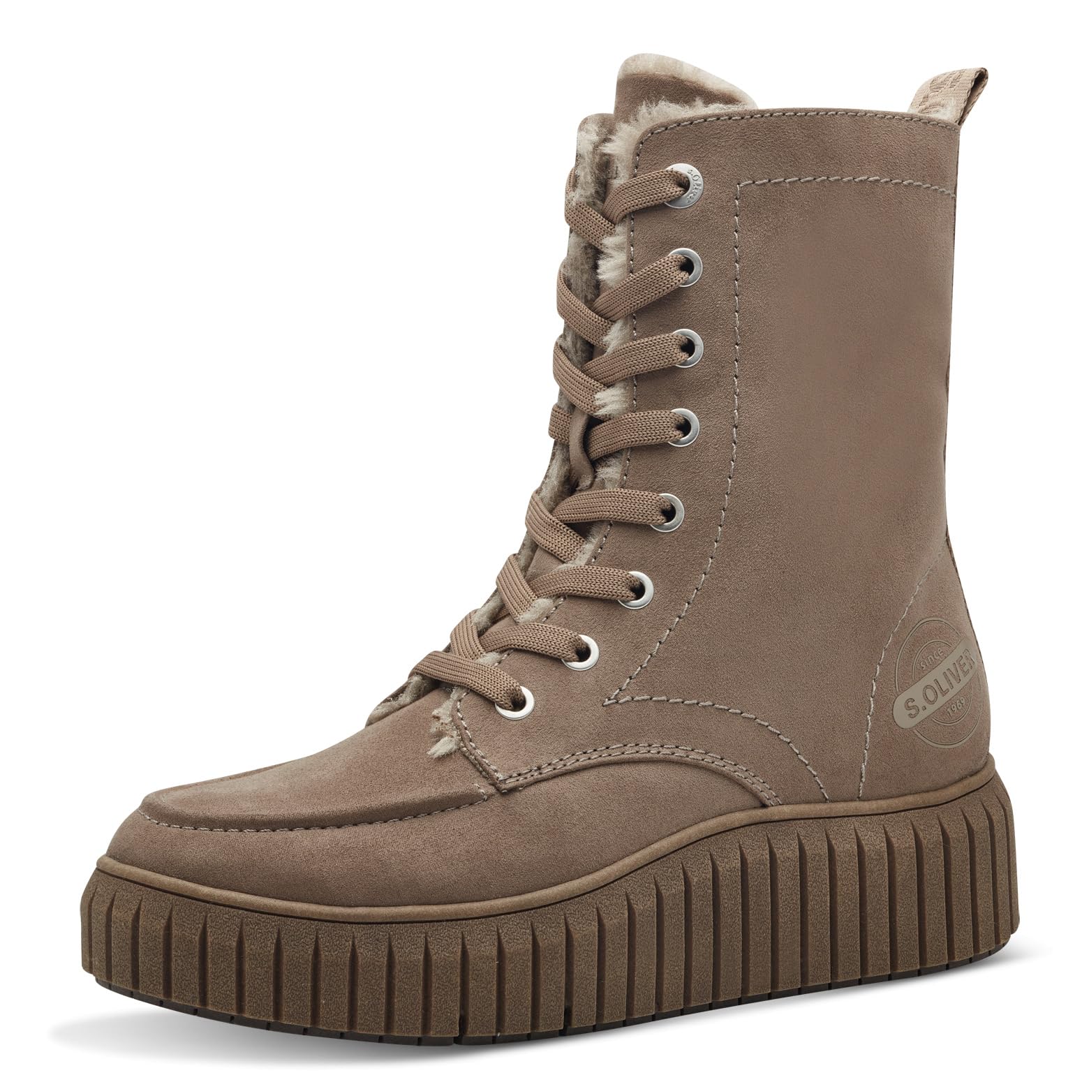 s.Oliver Women's Winter Ankle Boots Lace-Up Lined Vegan, taupe, 8 UK