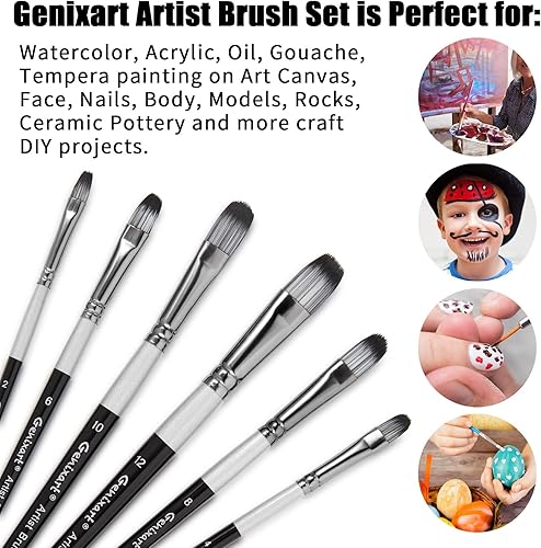 Miniatura 2 de Filbert - Juego de 6 pinceles de pintura para pintura de acrílico al óleo de acuarela, gouache, pincel de nailon de alta calidad para principiantes