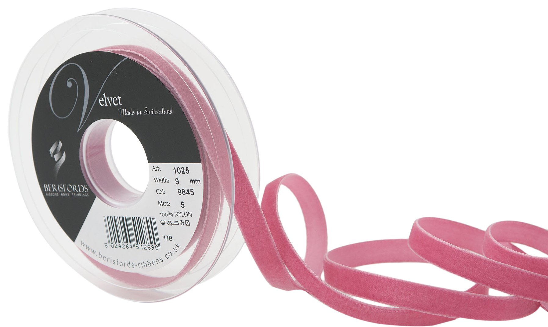 BerisfordsVelvet Ribbon, Alt Rosa, 10.2 x 1.5 x 10.2 cm