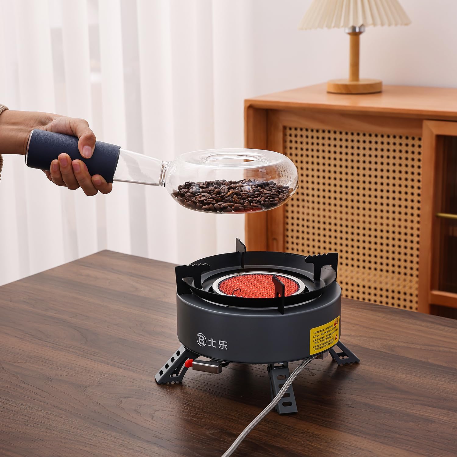 Portable glass coffee bean roaster - High borosilicate glass manual home coffee roasting kit, suitable for small batch roasting of nuts and coffee beans, stove-safe (11.8 * 5.9 * 3.5)