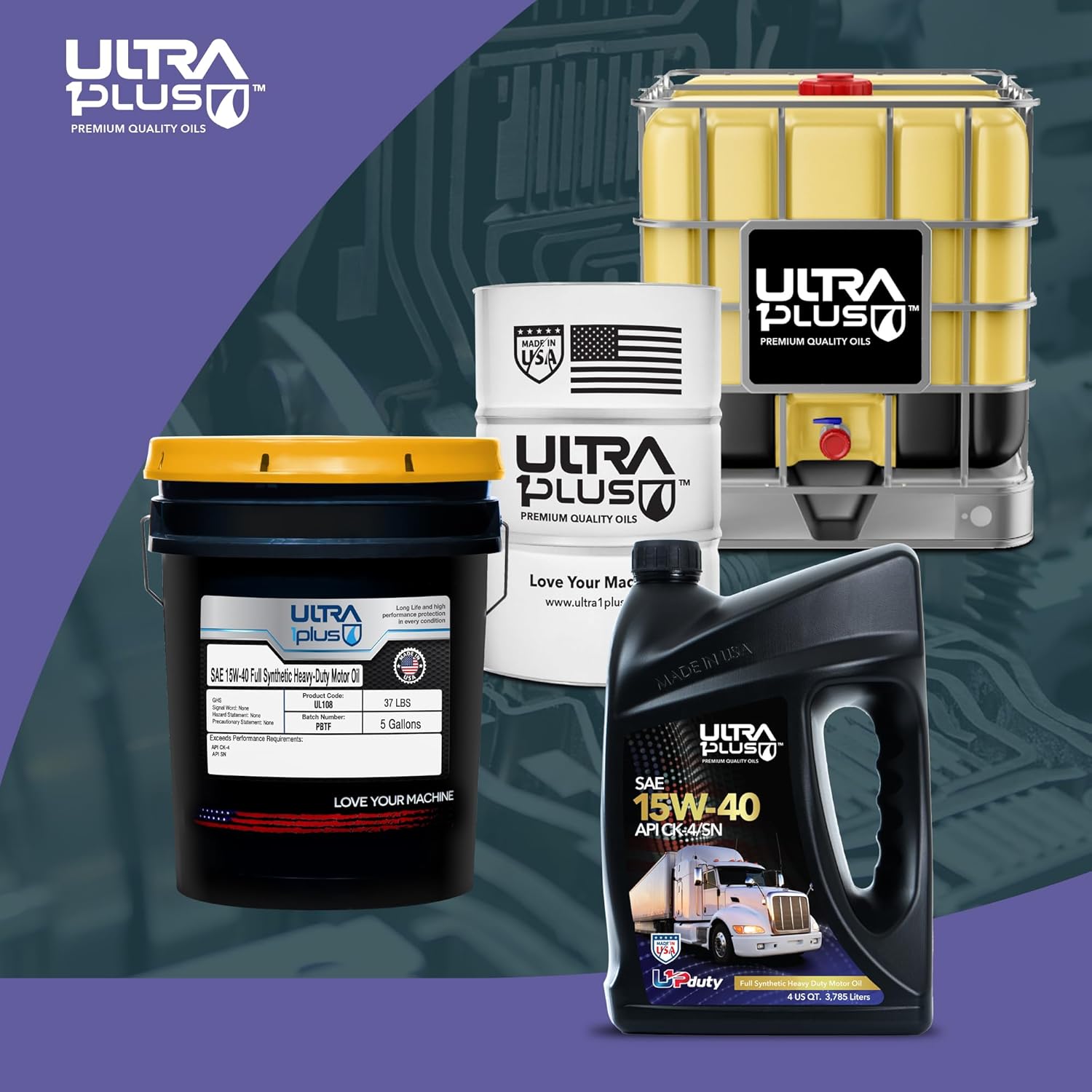 Ultra 1Plus SAE 15W-40 Full Synthetic Heavy-Duty Diesel Engine Oil - 15W 40 Motor Oil API CK-4/SN (1 Gallon)