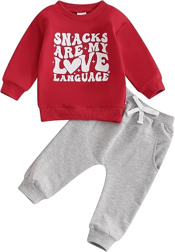 Baby Boy Girl Cute Letter Embroidery Long Sleeve Sweatshirt and Elastic Long Pants Toddler Valentine Outfits