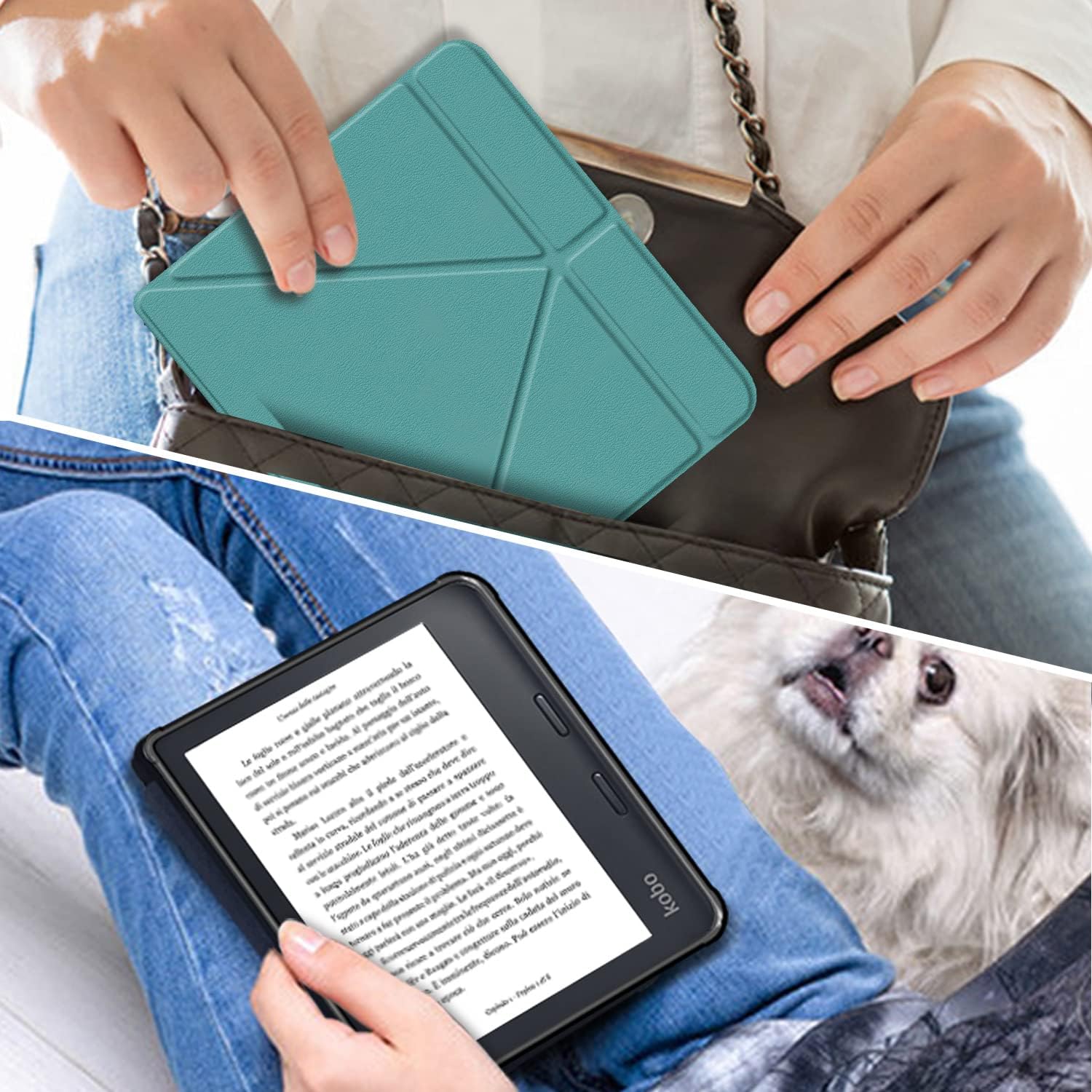 Soft TPU Case Compatible with Kobo Libra Colour & Kobo Libra 2 7" Slim Lightweight Shell with Stand Function Auto Wake/Sleep Smart Cover,Green