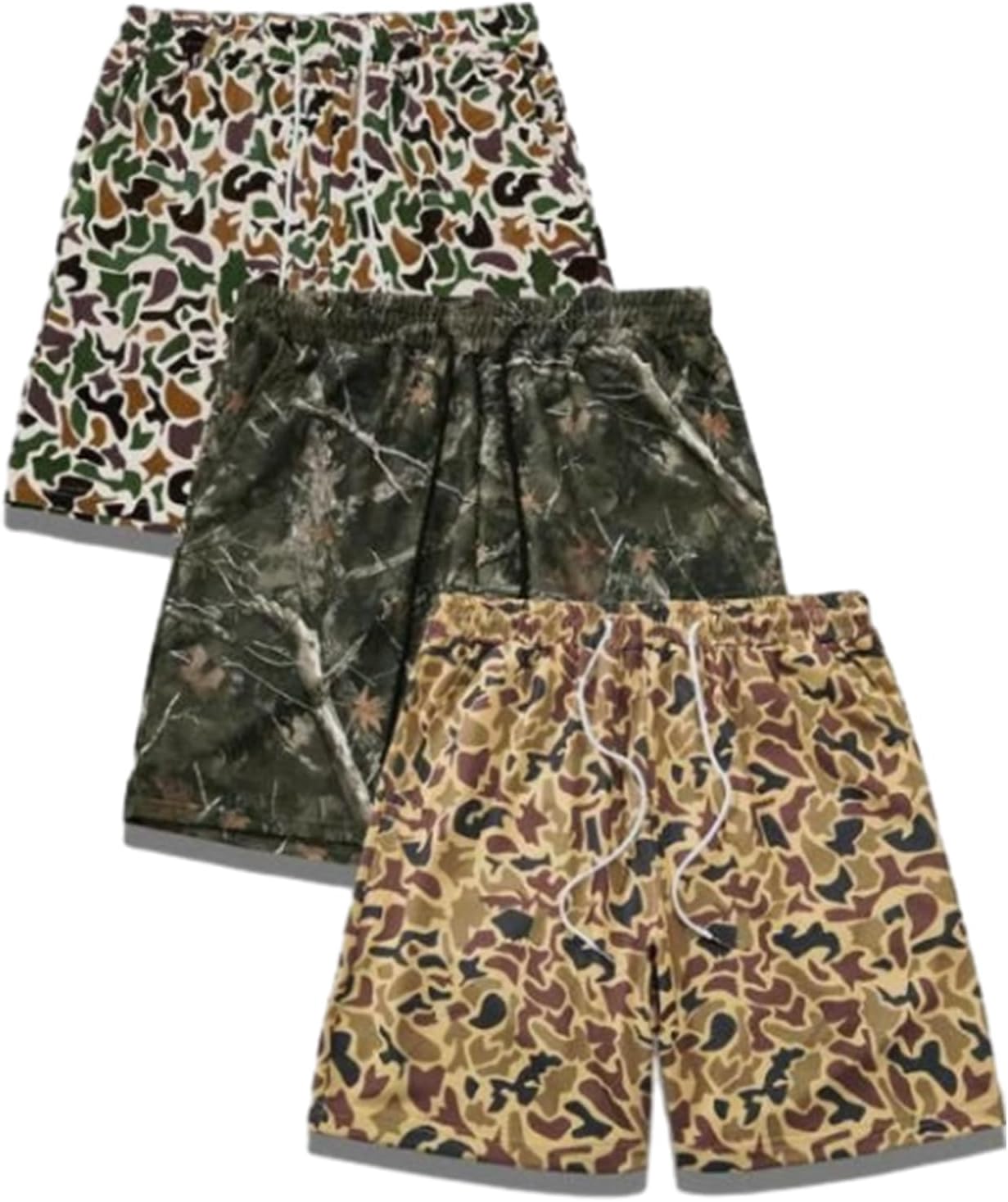 Pack 3 Duck Hunting Camo Shorts - 5 Inch Inseam Camo Mesh Design,Breathable Gym Workout Athletic Training