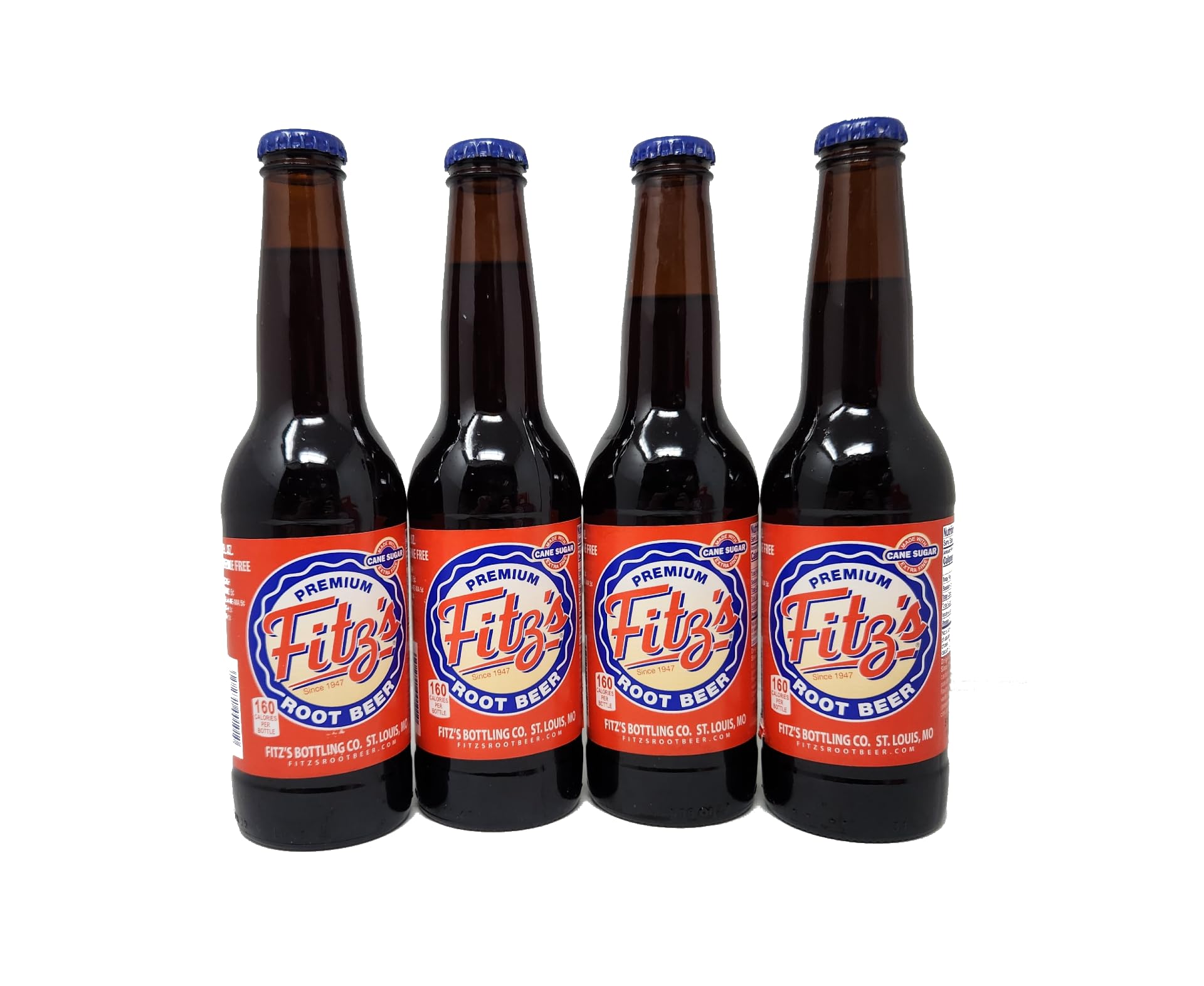Premium Fitz's Soda Pop 12oz Glass Bottle Pack of 4 Soft Drink Fitz Fitzs (Regular Rootbeer Root Beer)