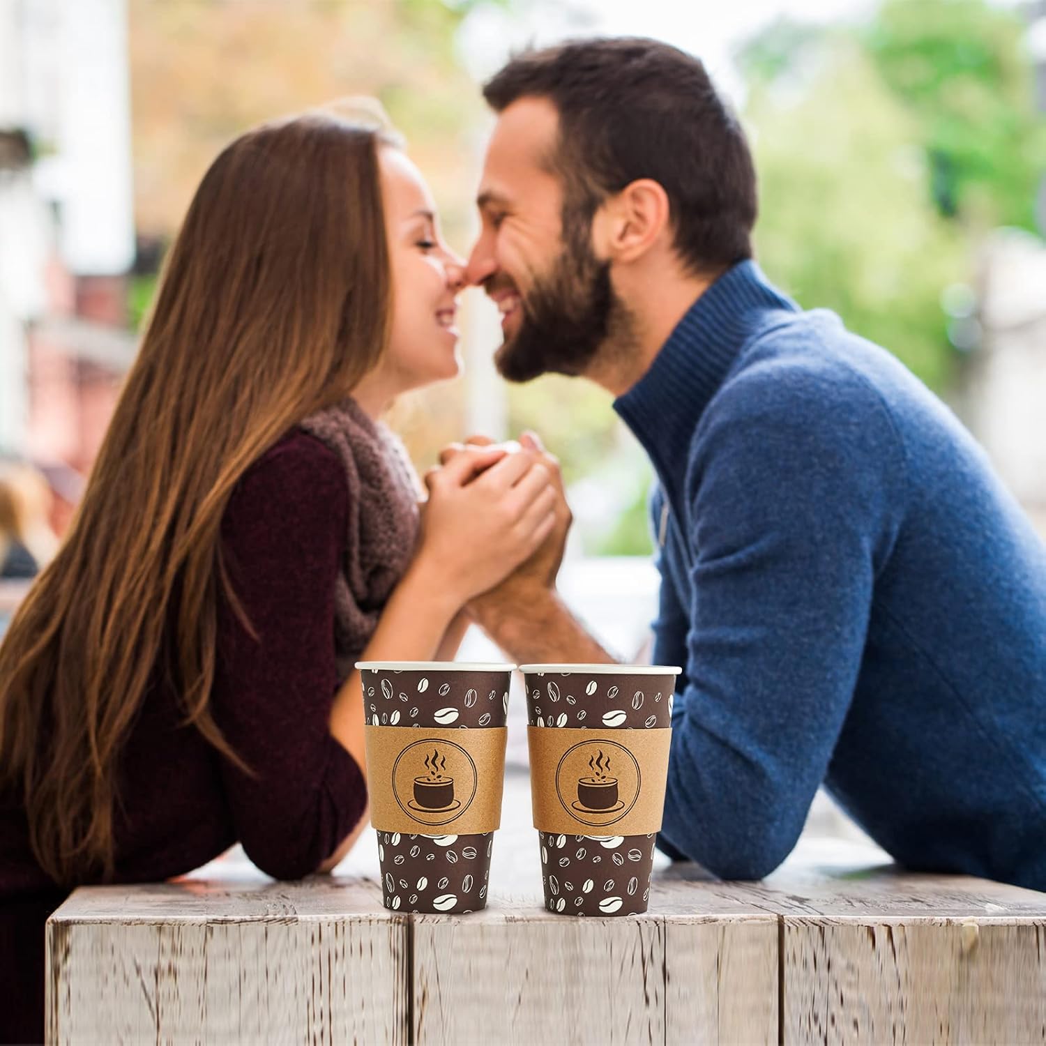 JOLLY PARTY Disposable Coffee Cups with Lids, Sleeves and Straws - 16oz(100 Pack) Paper Coffee Cups with Lids, Durable, BPA Free Hot Cup for Shops, Cafes, and Concession Stands(Dark Brown) - Image 6