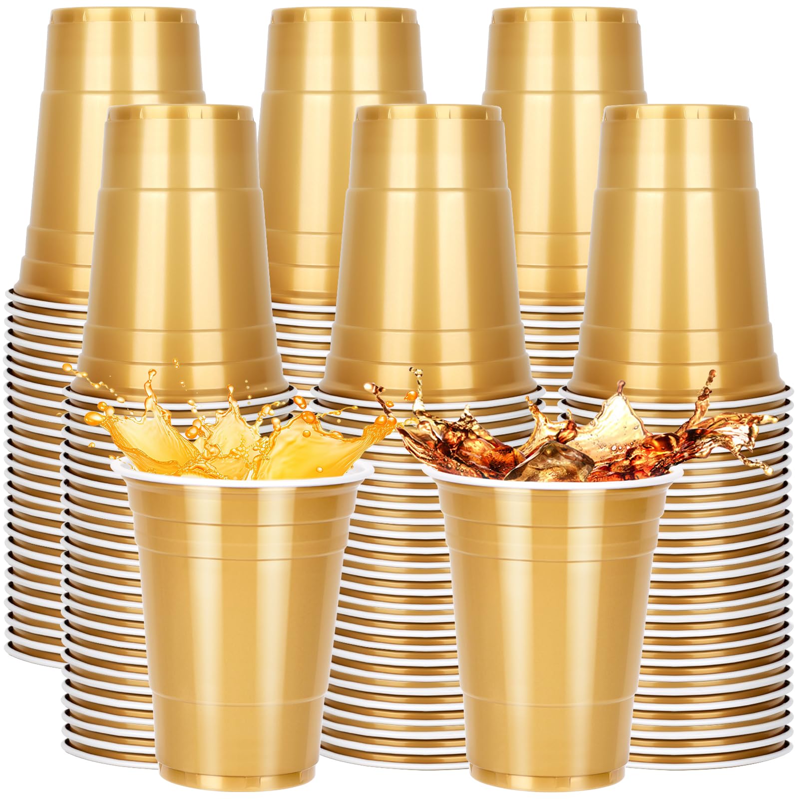 Photo 1 of 100 Pack Gold Plastic Cups 12 oz, Disposable Bulk Beer Cups for Parties