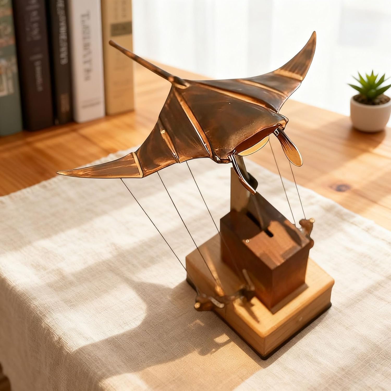 Handmade Wooden Electric Bionic Manta Ray Model Ornament, Mechanical Manta Ray Automaton, Mechanical Manta Decoration for Desk Home Office
