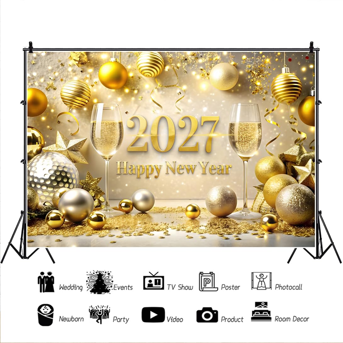 20x10ft Glitter 2026 Felice Anno Nuovo Banner Sfondo Lusso Oro 2026 Fotografia Sfondo Buon Natale e Felice Anno Nuovo Festa di Carnevale Newyears Eve Party Supplies Xmas Holiday Decor