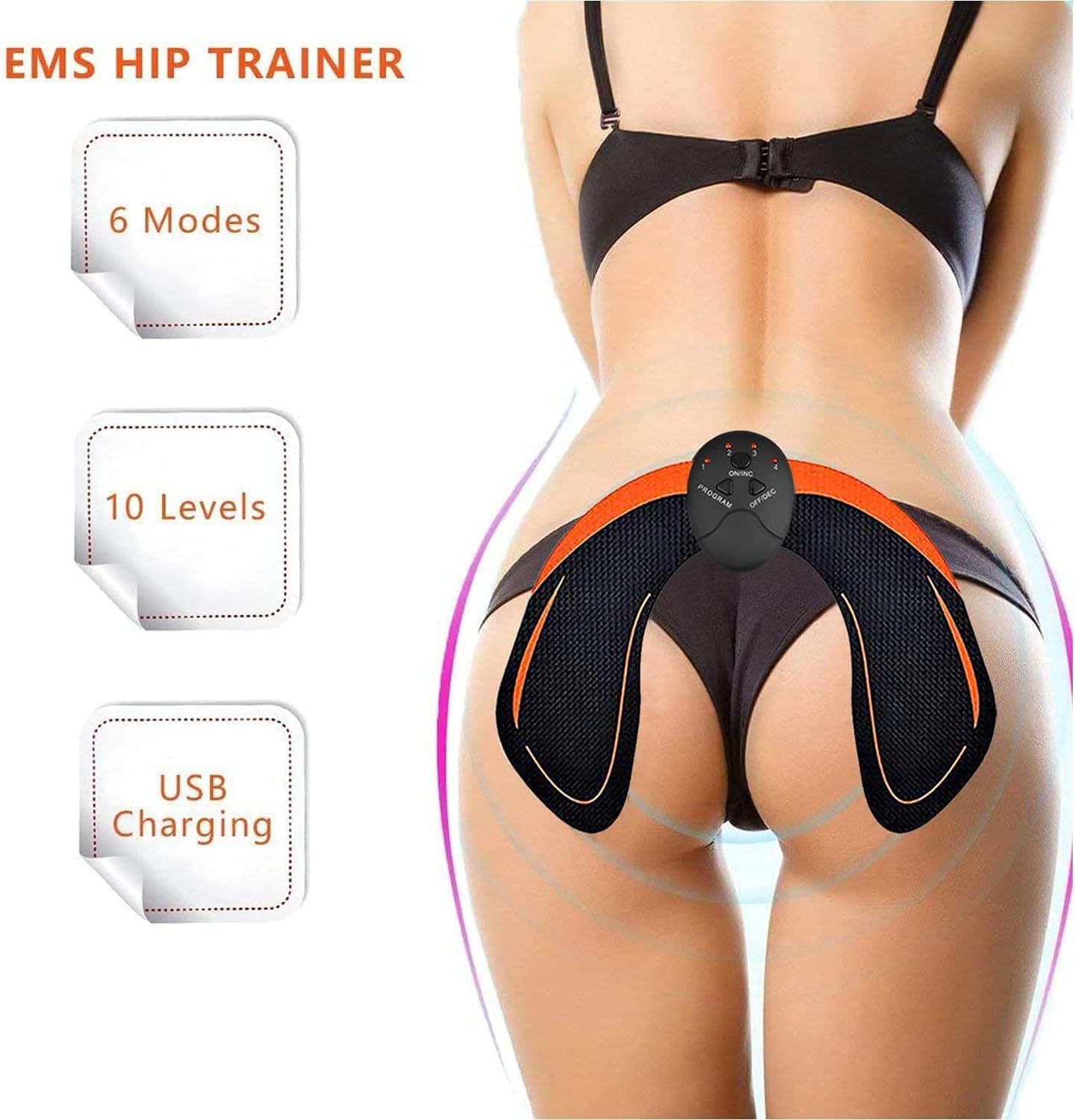 WUGEIN EMS Trainingsgerät,EMS Hüfttrainer,EMS Bauchmuskeltrainer Elektrisch Muskelstimulationsgeräte,6 Modi,Die perfekte Gesäßmuskelkurve Formen,Hüftmuskeltrainer für Männer und Frauen