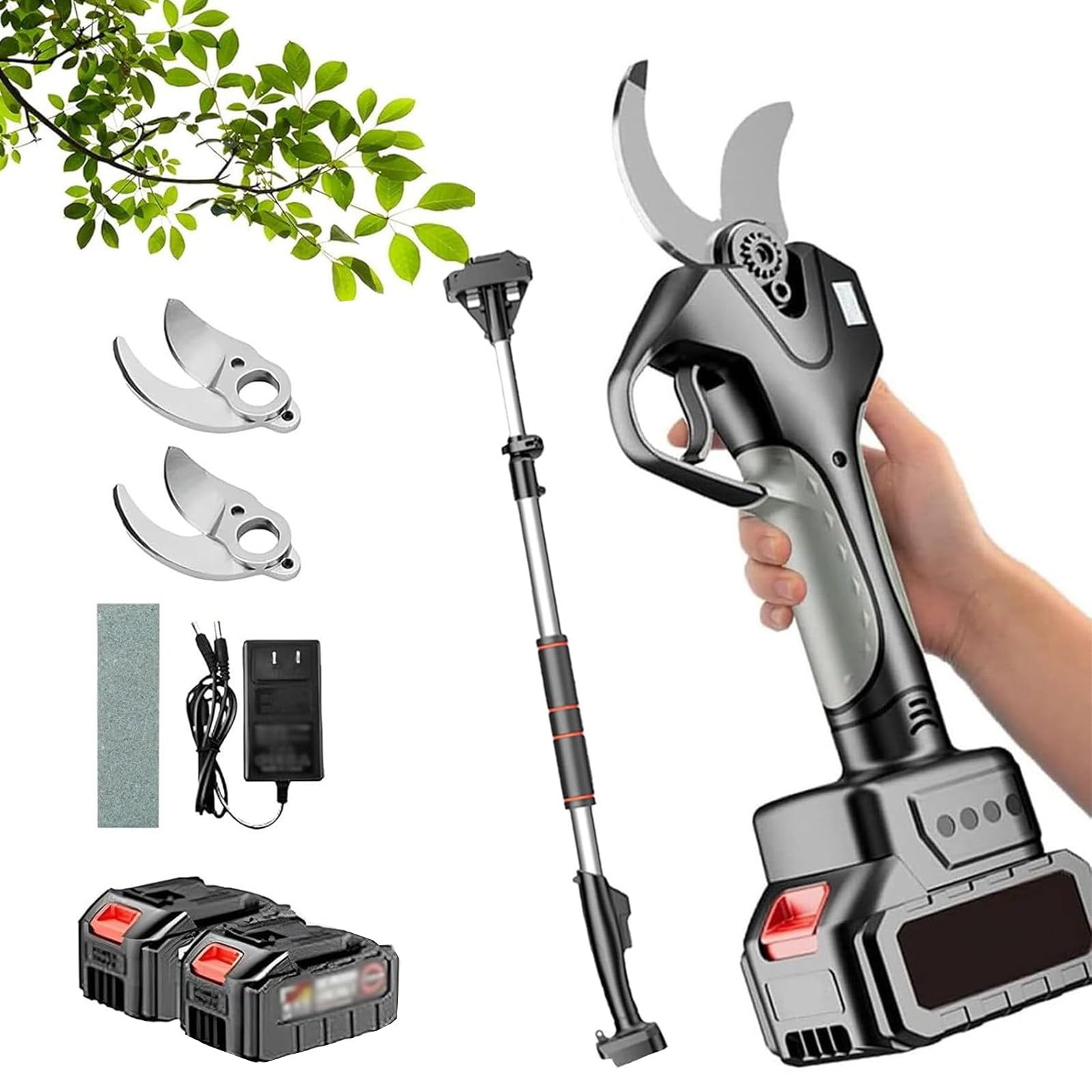 Podadora eléctrica inalámbrica de 50 mm con 2 baterías de 4500 mAh, para jardinería, árboles frutales y viñedos