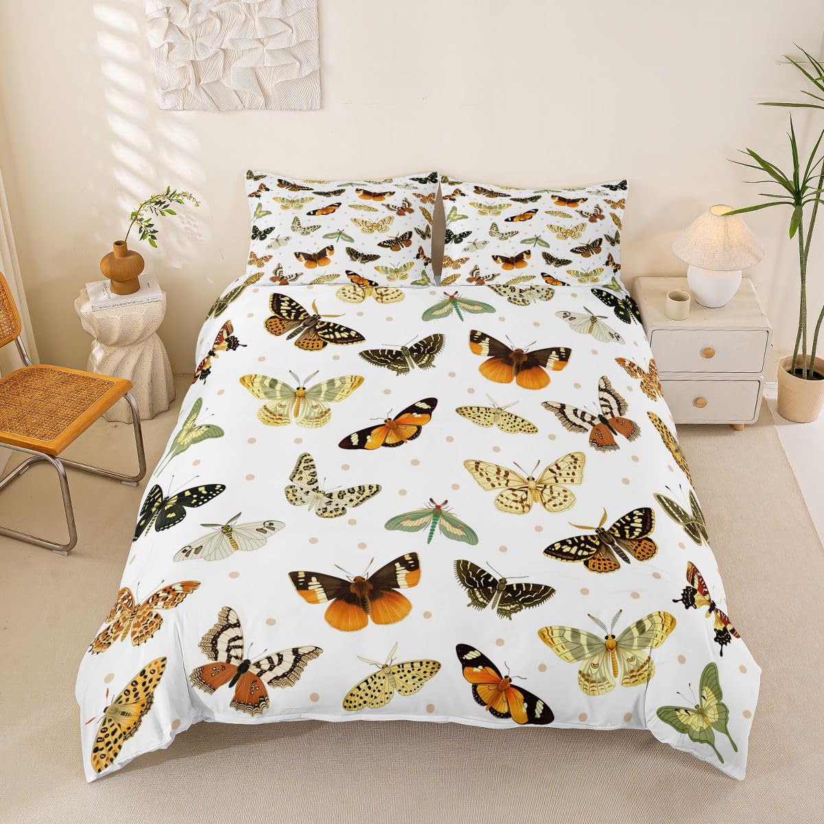 Housse de couette papillon jaune or motif géométrique exotique grand confort 240x260