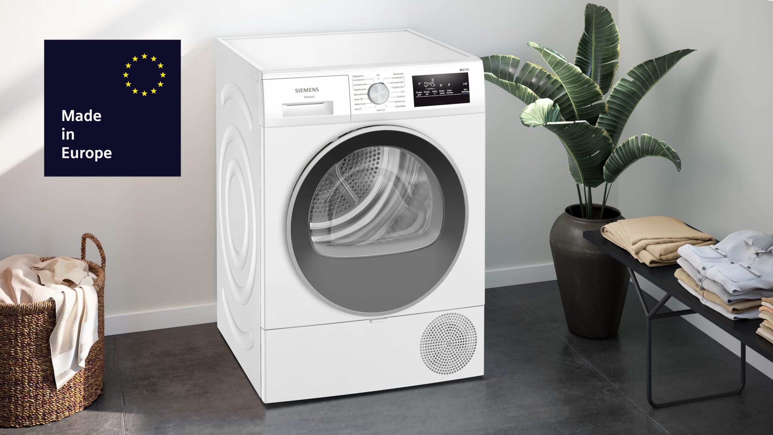 Siemens iQ300 Wärmepumpentrockner 8 kg autoDry WT45HV0EM | Schonend trocknen mit autoDry, super40-Programm, easyClean Filter für schnelle Pflege, großes LED Display für beste Übersicht