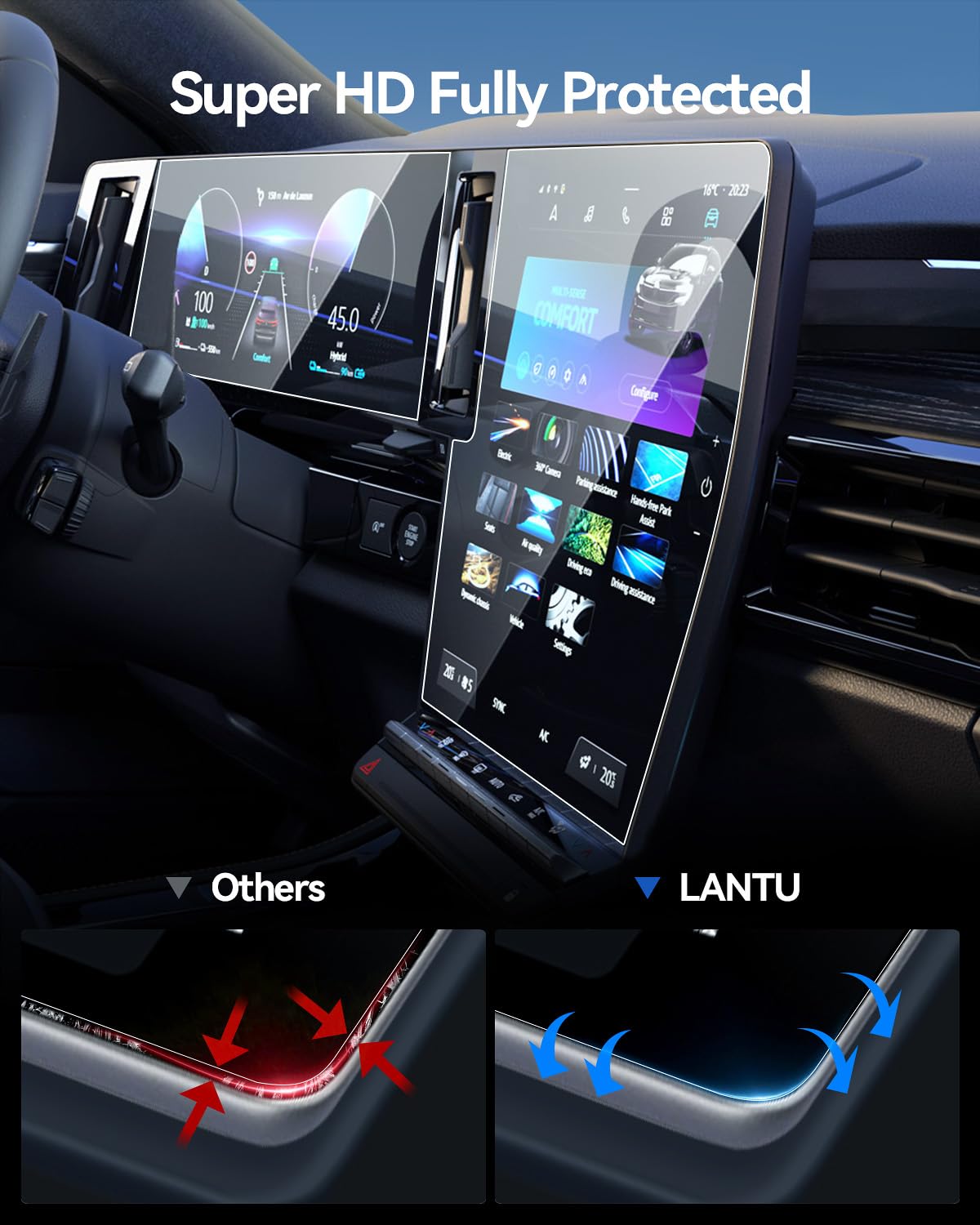 Serie Nano Protector de pantalla 4 piezas para Renault Austral, Espace 6, Rafale y Megane E-Tech 2024-2025 con navegación de 12" + 12,3" de protección de pantalla de cockpit 6H PET Protector