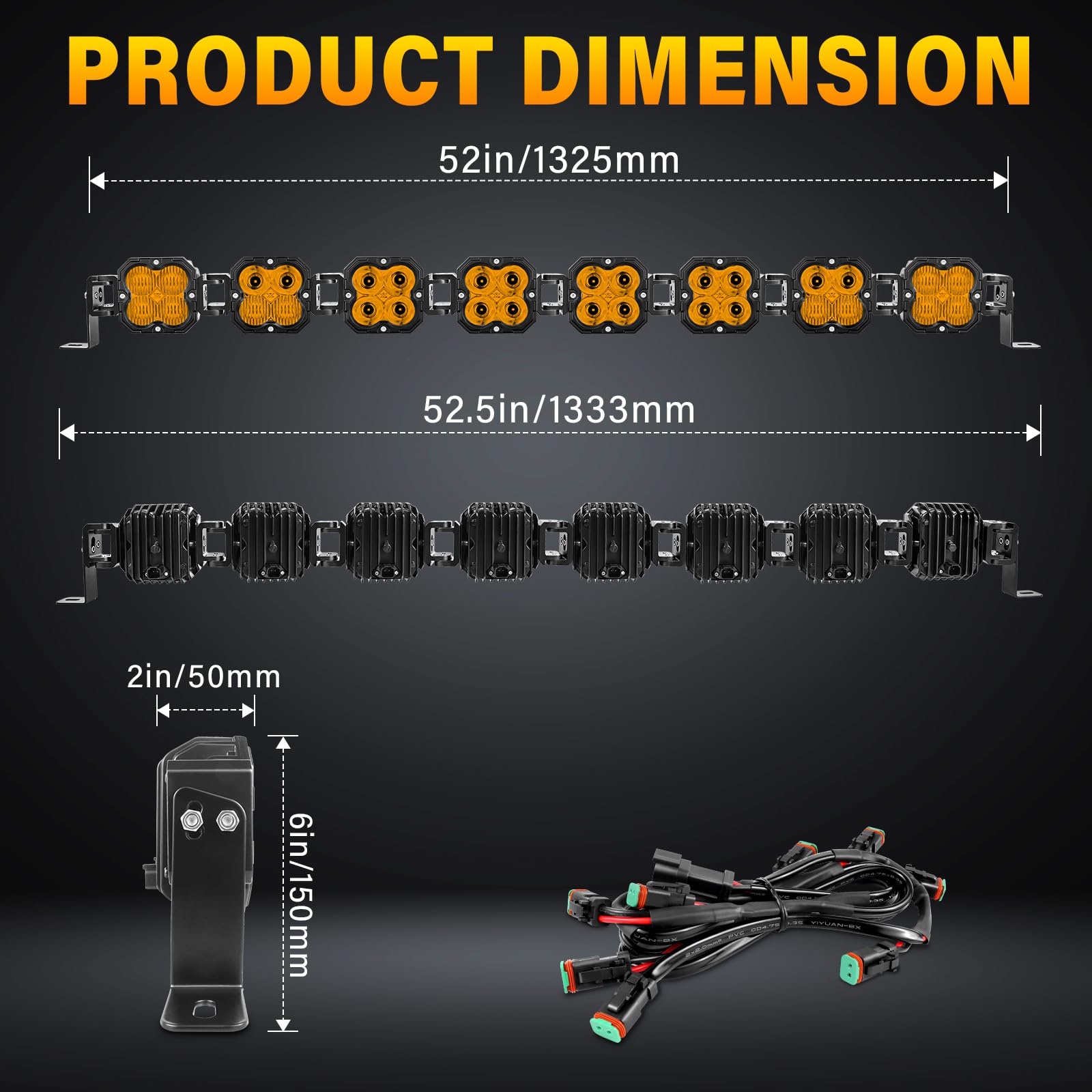 SKYWORLD Offroad listwa świetlna 133 cm 240 W 20000 LM listwa świetlna LED 12V 24V powodzi światła robocze dla 4x4 Offroad samochód ciężarowy SUV UTE ATV Pojazdy Łódź, wodoodporny 3000K bursztyn