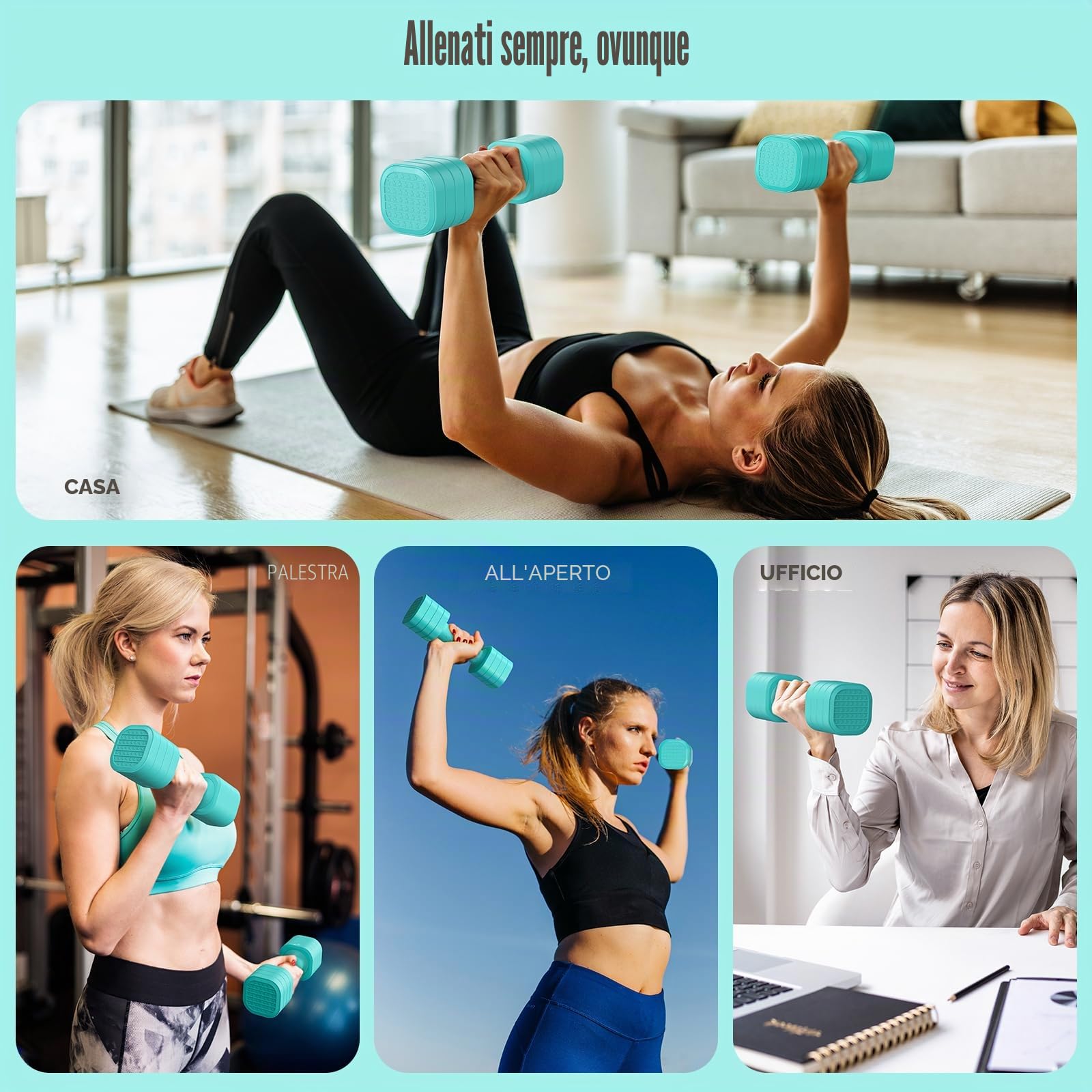 Sportneer Set di manubri da donna, regolabili, da 0,9 a 2,3 kg, set di manubri 4 in 1, pesi compatti per donne, casa, palestra, allenamento fitness (blu)