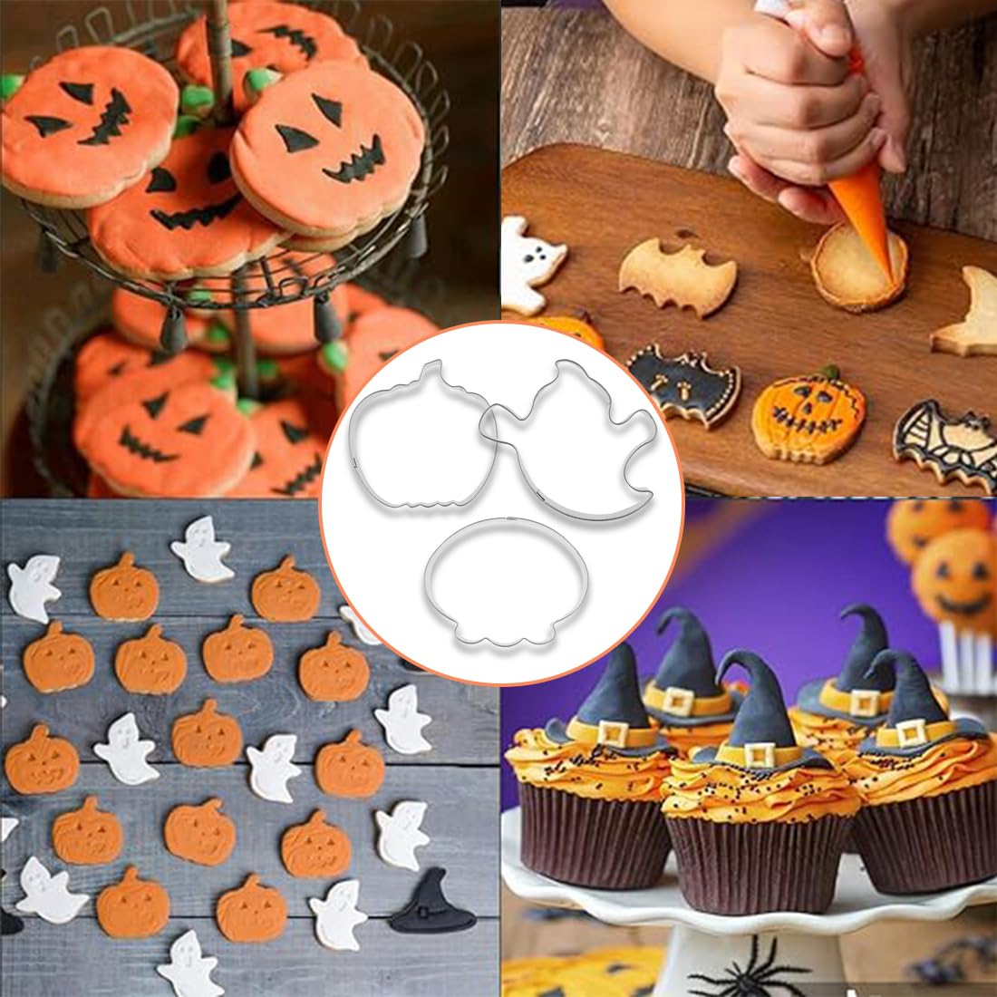 INGJIA Set di formine per Biscotti di Halloween, 12 Forme, per Halloween, Fantasma, Pipistrello, Zucca, Gatto, Strega, Ragno, Teschio, Pan di Zenzero, ECC. per cuocere in Acciaio Inox Taglia Biscotti