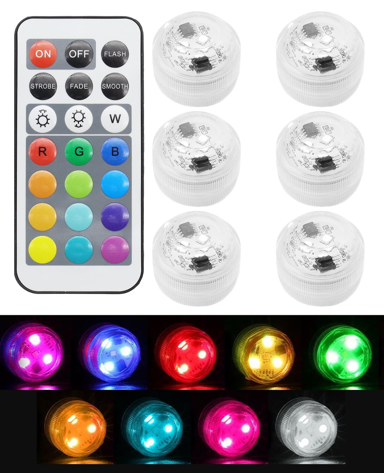 Hommova 13 Color 6 Pcs Small Submersible Led Light, 13 Colour Rgb Waterproof Tea Lights For Aquarium Pool Tub Vase Party, Wedding, Bath