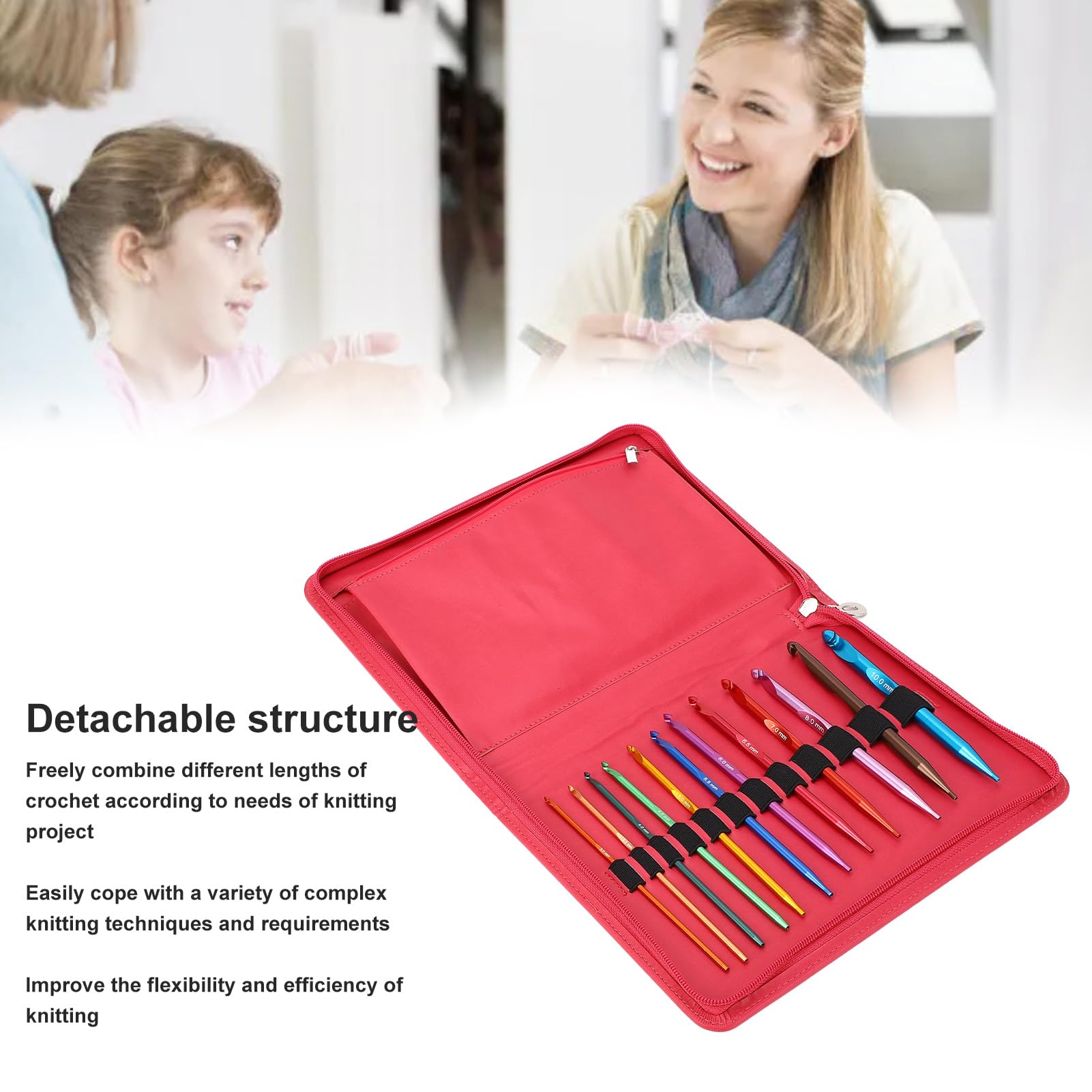 Phefop Zestaw Wymiany Szydełkowanych igieł Szydełkowych 12PCS, Kompletne Okrągłe Okrągłe Tlenek Tlenku Odłączany Igły Dzianinowe dla Koców, Ergonomiczny Uchwyt, Stylowa Torba do