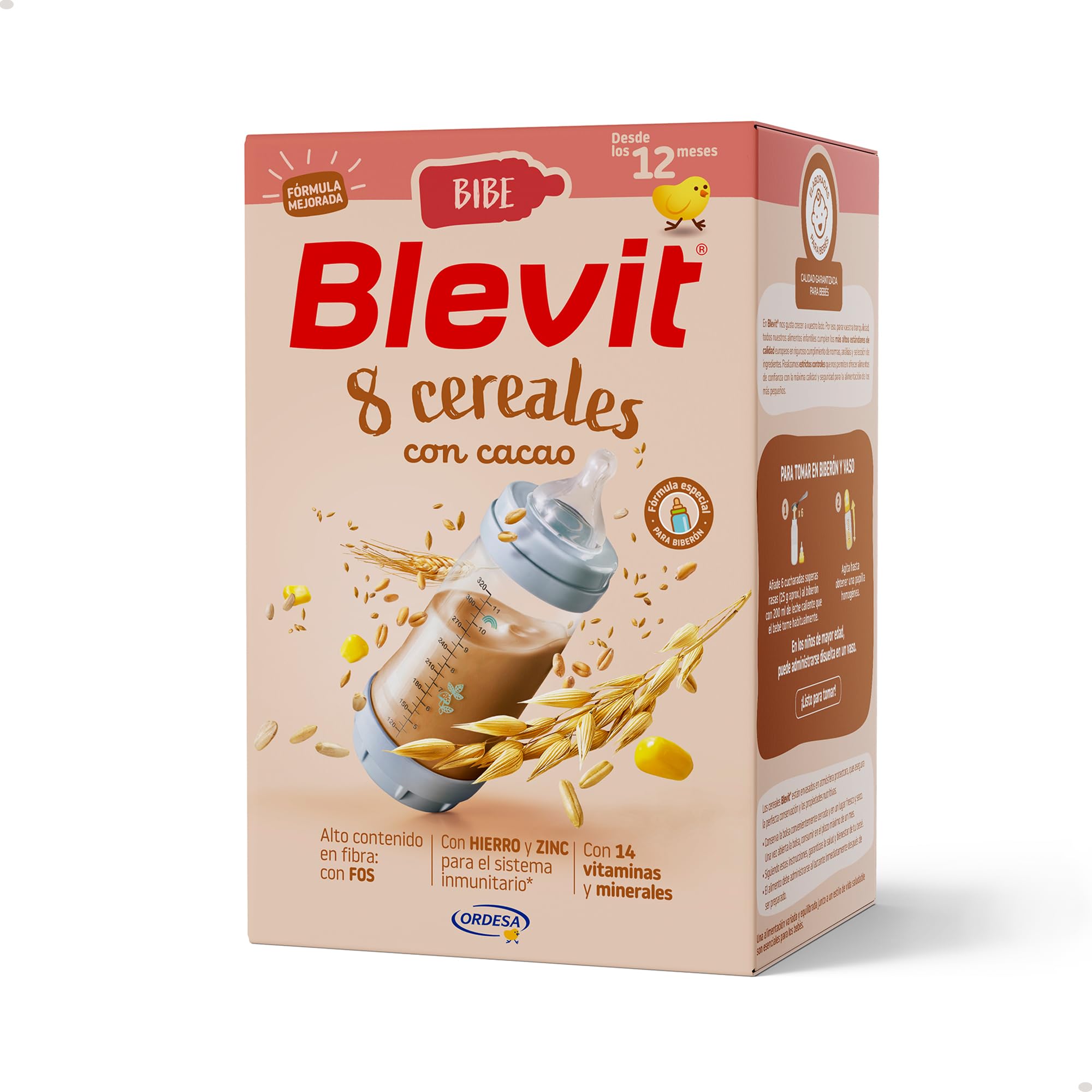 Blevit Bibe 8 Cereales con Cacao 500g Papilla para Bebé 12 meses 14 Vitaminas y Minerales