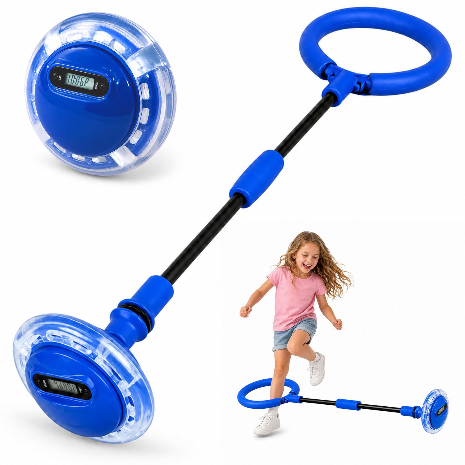 Folding Ankle Skip Ball with Counter, Timer, Calorie Calculator, LED Light-Up Wheel, Outdoor Sport & Garden Games Toy, Gift for 5 6 7 8 9 10＋ Year Old Girls Boys (Blue)