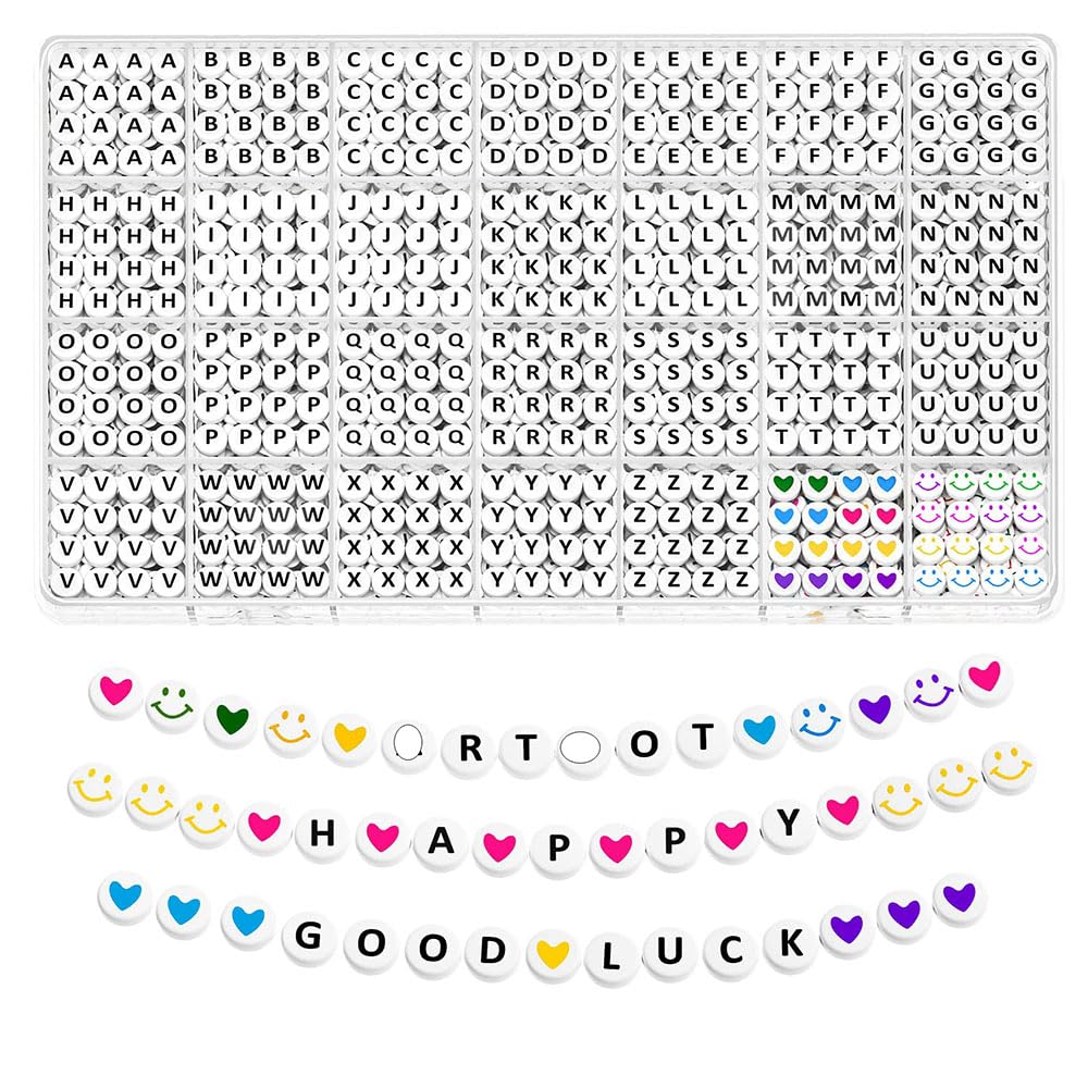 LNtechLetter Beads Bracelet Making Kit, White&Black Round Letter Beads Acrylic Alphabet Beads Friendship Bracelets Letter Beads for DIY Bracelets Jewelry Making (White&Black)