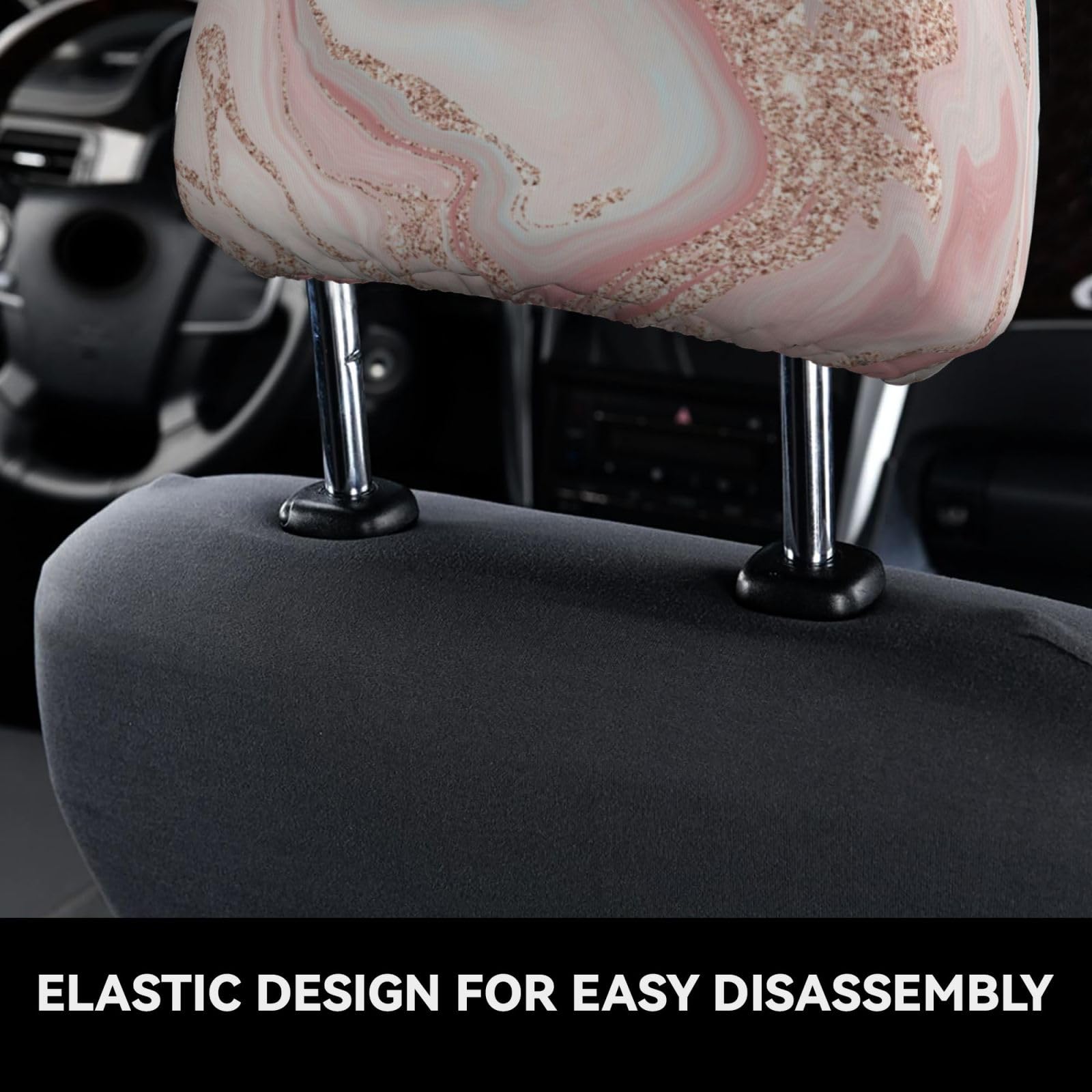 Rose Gold Glitter Coral Gray Pastel Marble Universal Car Headrest Cover Soft Car Seat Head Rest Cover Accessories — view 3