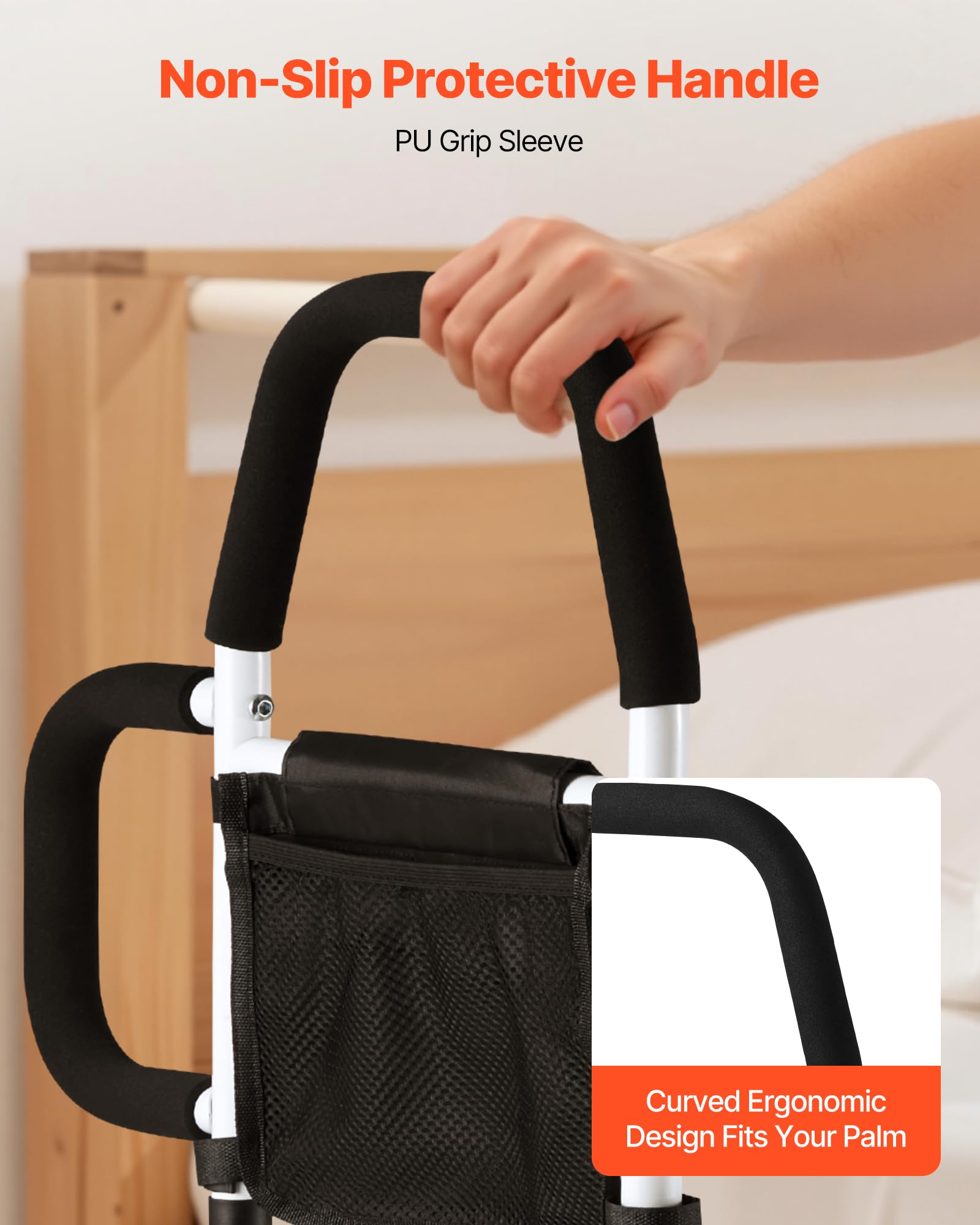 VEVOR Barrière de lit Personnes âgées, Barre d’Appui pour lit, avec poignée latérale et Main Courante en PU, Hauteur réglable, en Tube d'acier au Carbone, Rampe d'assistance de Chevet pour Patients