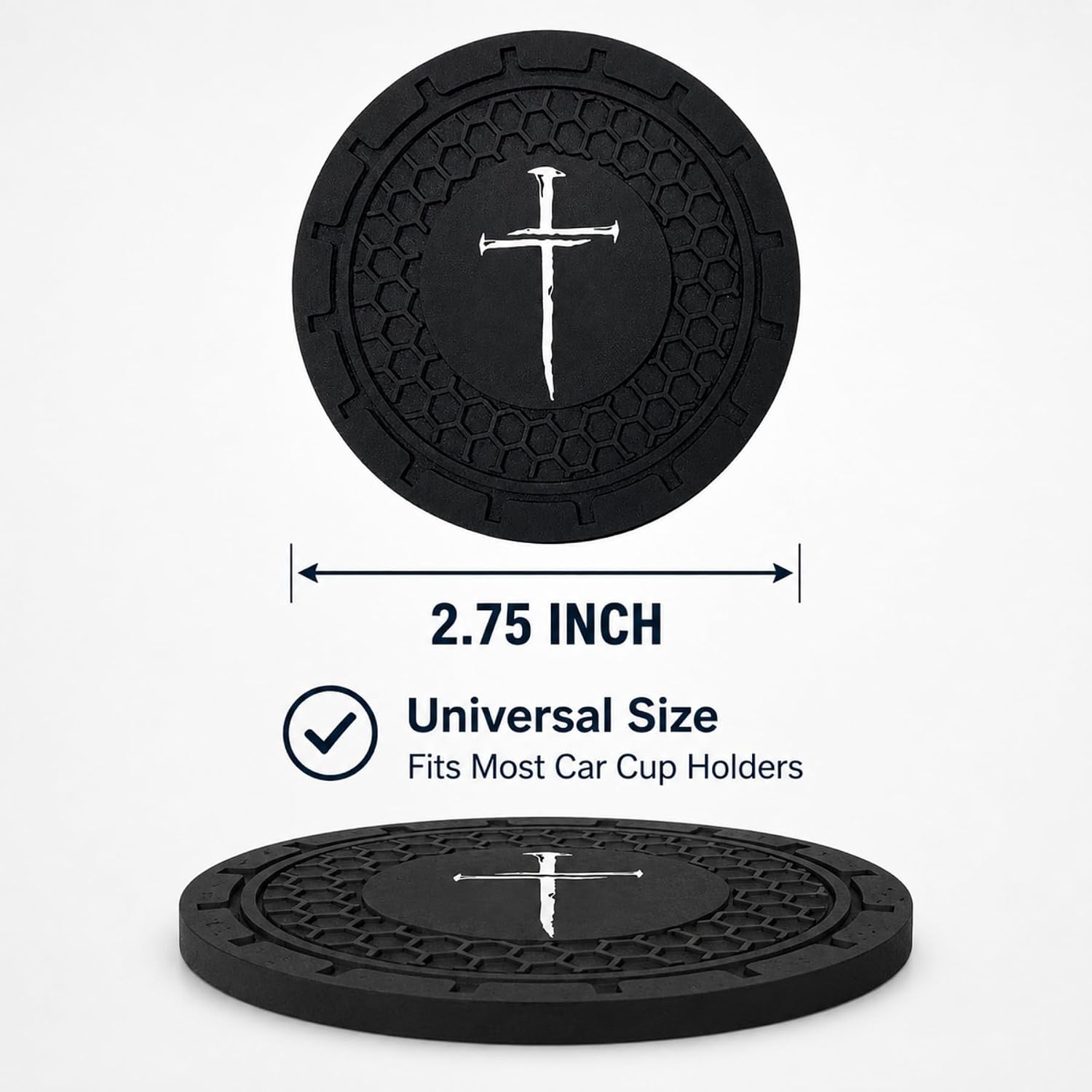 2 Pack Cross of Nails Christian Car Cup Holder Coasters, Jesus Christ Faith Cross Car Coasters, 2.75 Inch Anti-Slip Shock-Absorbing Embedded Drink Mats, Religious Vehicle Interior Decor Accessories image 2