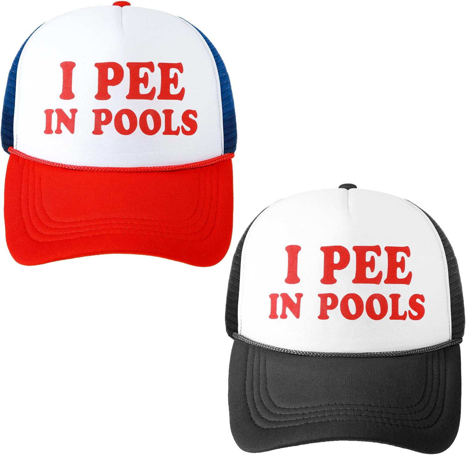 Funny Trucker Cap 2 Pieces I Pee in Pools Hat Retro Funny Baseball Cap Adjustable Mesh Adult Hat for Swimming Pool Men Women