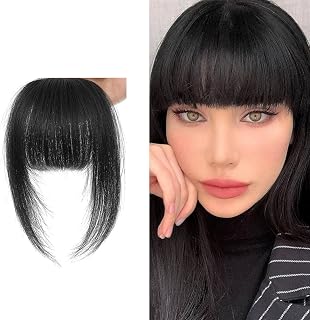 Clip-in Hair Bangs Extensions,with Invisible Clips Airy French and Air Bangs Thin Hair with Temple Coverage for Women Curved Bangs Easy to Style for Daily Wear (Pure Black, French bangs)