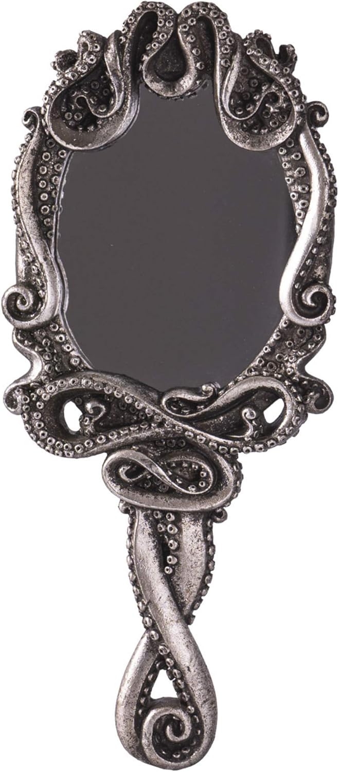 PacificGiftware Gothic Kraken Handheld Mirror - Octopus Tentacle Decorative Accent, Antique Silver Tone Handle Mirror for Home Decor