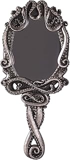 Pacific Trading Gothic Kraken Hand Held Mirror Home Accent Decor, Small Decorative Antique Sea Creature Inspired Silver Tone Mirrors with Handle, 14050