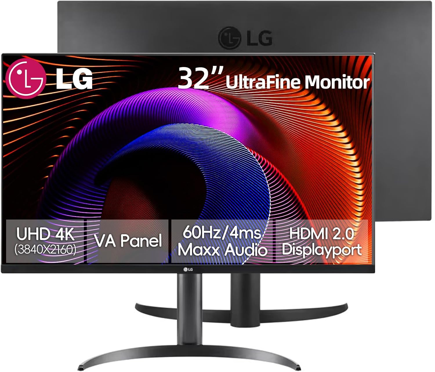 LG 32" 4K UHD (3840 x 2160) Ultrafine Computer Monitor, HDR10, Dynamic Action Sync, 90% DCI-P3, OnScreen Control, Built-in Speakers, Black Stabilizer, Flicker Safe, Tilt Adjustment, DisplayPort & HDMI