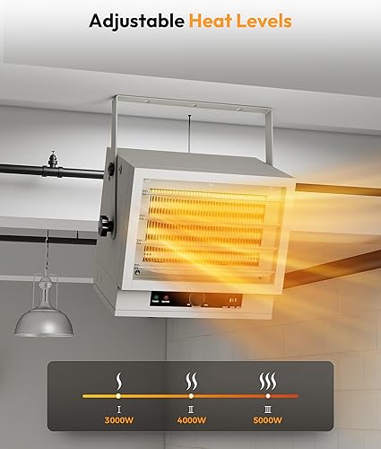 Miniatura 4 de Calentador eléctrico de garaje para uso en interiores, 5000 W, 240 V, calentador de pared  techo  piso, doble protección contra sobrecalentamiento y