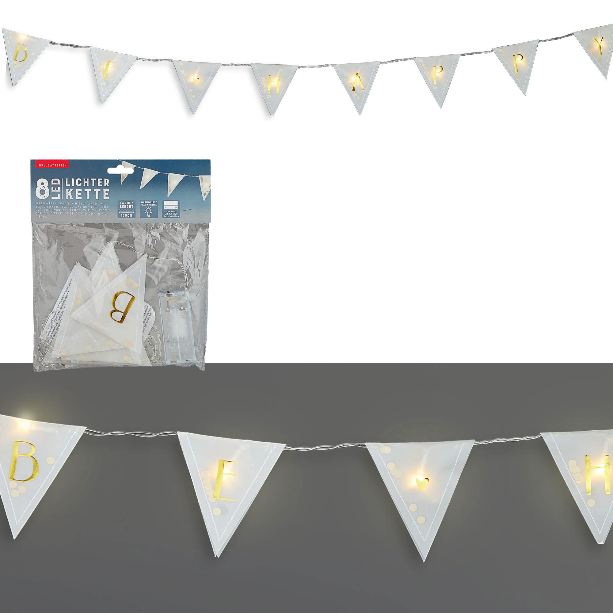Cepewa Micro Wire Fairy Lights Be Happy | Flags Print Length 150 cm 8 Flags | Battery Decoration Lighting (1 x Be Happy Fairy Light) โ image 1