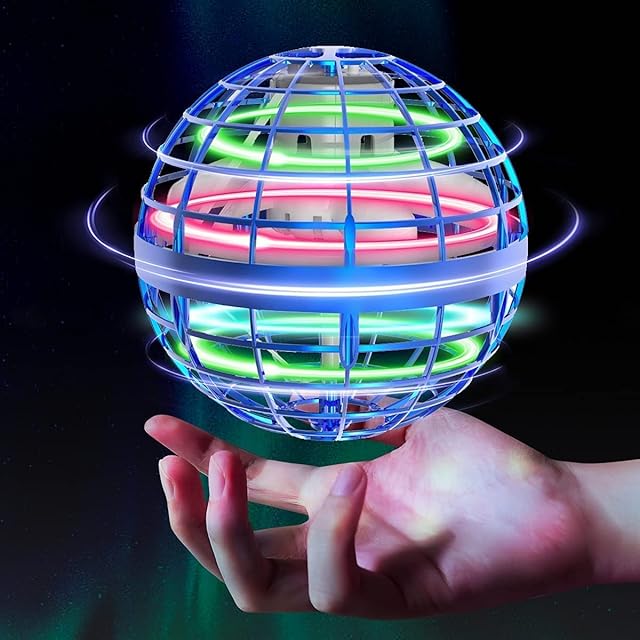Flying Ball Toys, Hover Ball Magic Flying Ball for Kids Adult, Boomerang Spinner Drone Space Toy Mini Drone Flying Spinner Ball With 360° Rotating RGB Lights Outdoor Indoor UFO Toys (Blue)