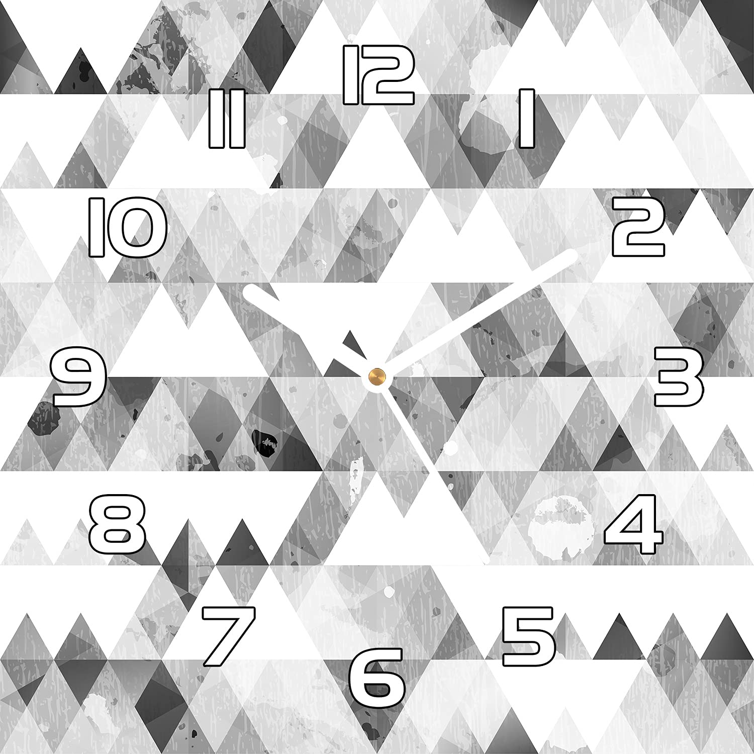 Horloge en verre 30x30 cm moderne avec impression géométrie triangles pour mur de salon