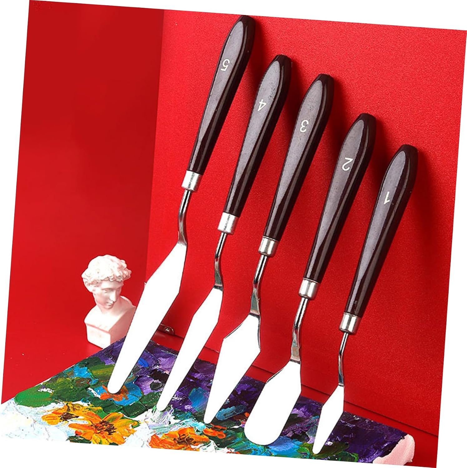 NUOBESTY 10pcs Wooden Handle Mixing Painting Knives Ergonomic Art Knives for Oil Painting Canvas Durable Scrapers for Artists Painters Essential Palette Tools