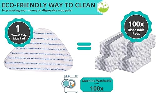 Miniatura 6 de True & Tidy, Paquete de almohadillas de microfibra para fregona de vapor STM-300, se adapta a otras fregonas de vapor, lavable a máquina hasta 100 x