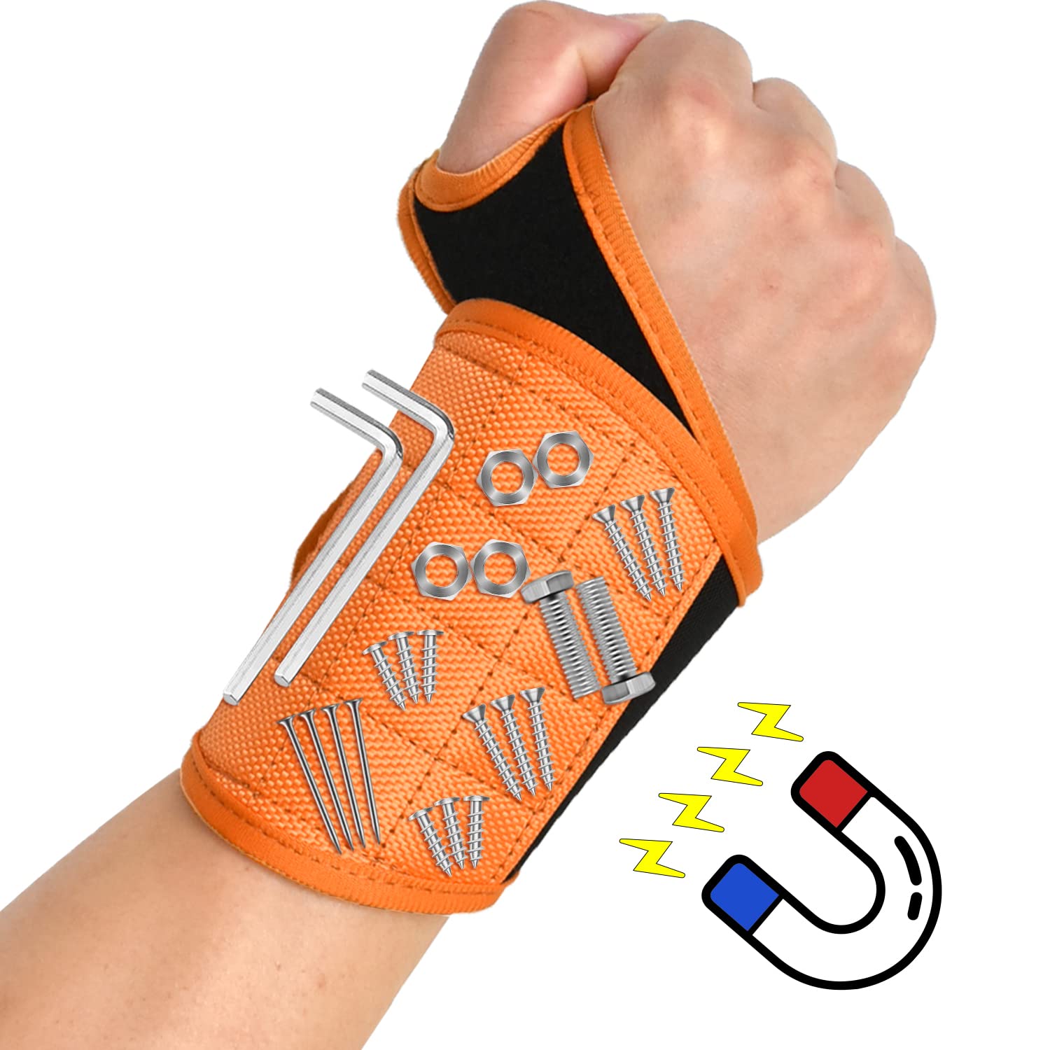 Photo 1 of  2 PACK Magnetic Wristband Tools Gifts for Dad, New Years Gifts, Perfectly Fixed Tool Belt, 16 Strong Magnets Wristband for Holding Screws, Nails and Drilling Bits, Great Gifts Ideas for Men or Women (Orange) 16GEMUZHI-Wristband