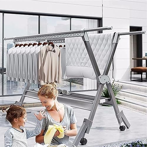 Miniatura 2 de Multi-Purpose Laundry Drying Rack Foldable, Stainless Steel Clothes Drying Stand with Adjustable Rods, Ideal for Indoor Outdoor Use (Silver