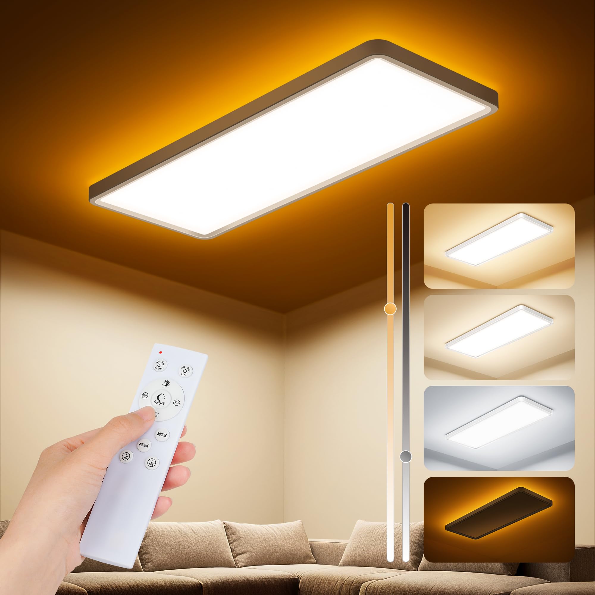 Deckenlampe LED Deckenleuchte Flach, 58x22x2.9 CM LED Panel 32W 3000K-6500K/1800K Dimmbar Nachtlicht, Lampen Deckenlampen Lang mit Fernbedienung für Wohnzimmer Schlafzimmer Küche Badezimmer Flur
