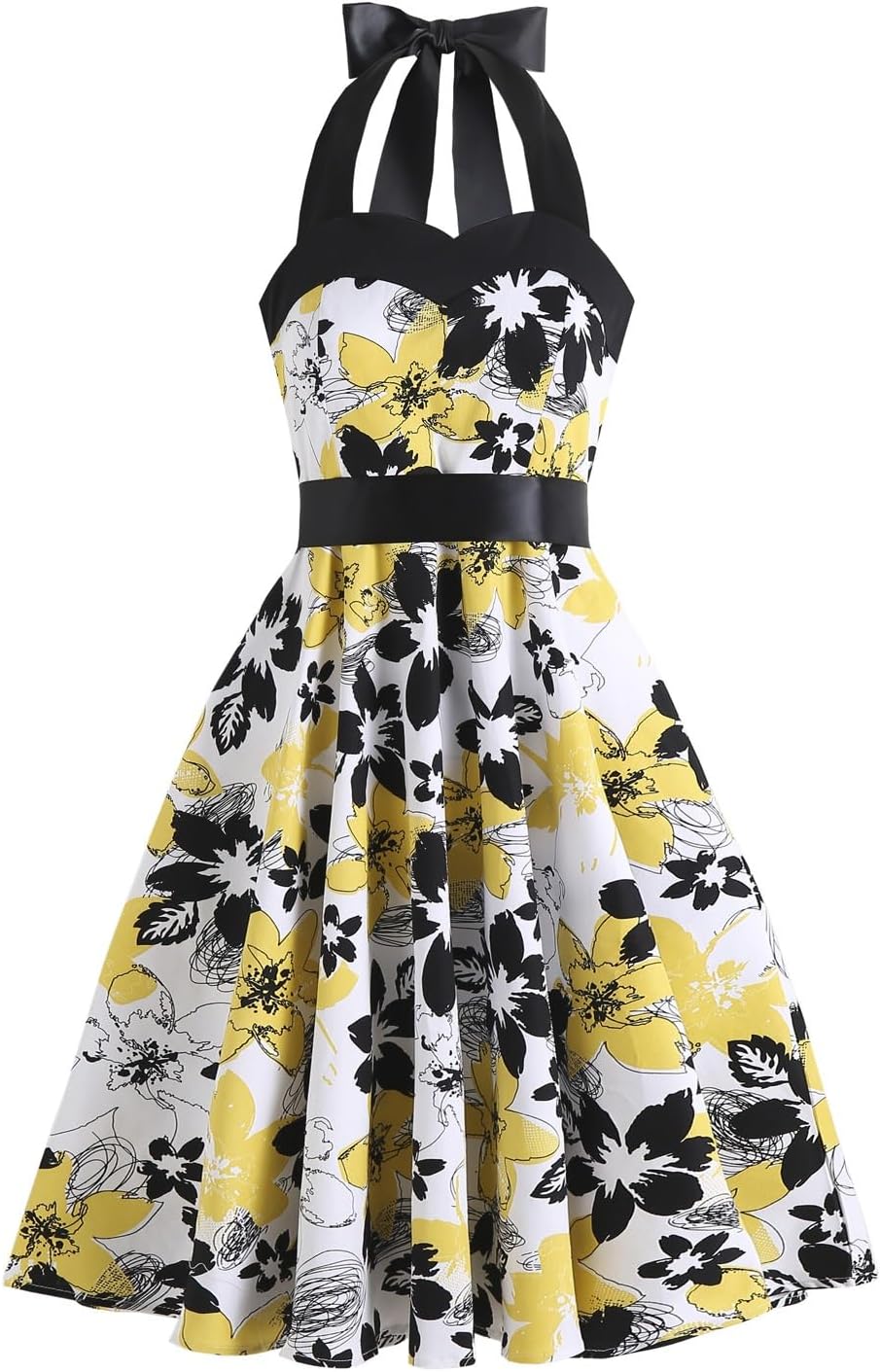 JSEIAJB Vintage Mid-Waist Sleeveless Dress Halter Neck Long Swing Dress